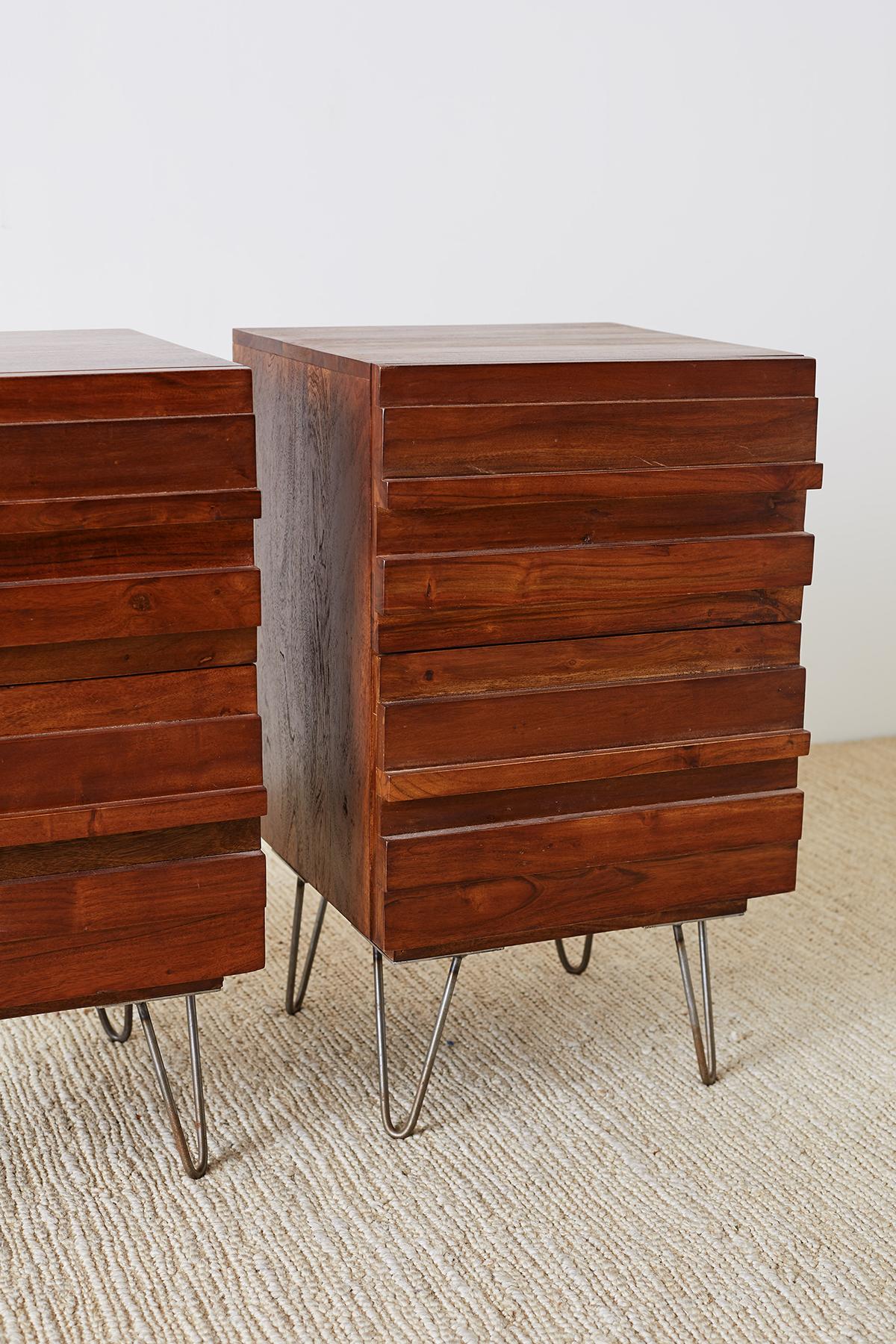 20th Century American Modern Style Mahogany Nightstands on Hairpin Legs