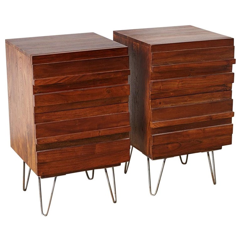 American Modern Style Mahogany Nightstands on Hairpin Legs at 1stdibs