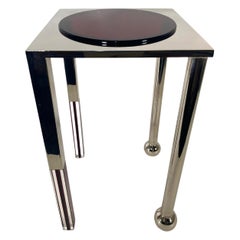 American Modern "SUN" Table, Polished Nickel & Red Lucite, Charles Hollis Jones