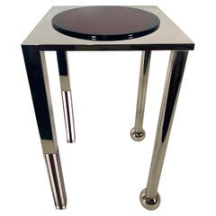 American Modern "Sun" Table, Polished Nickel & Red Lucite, Charles Hollis Jones
