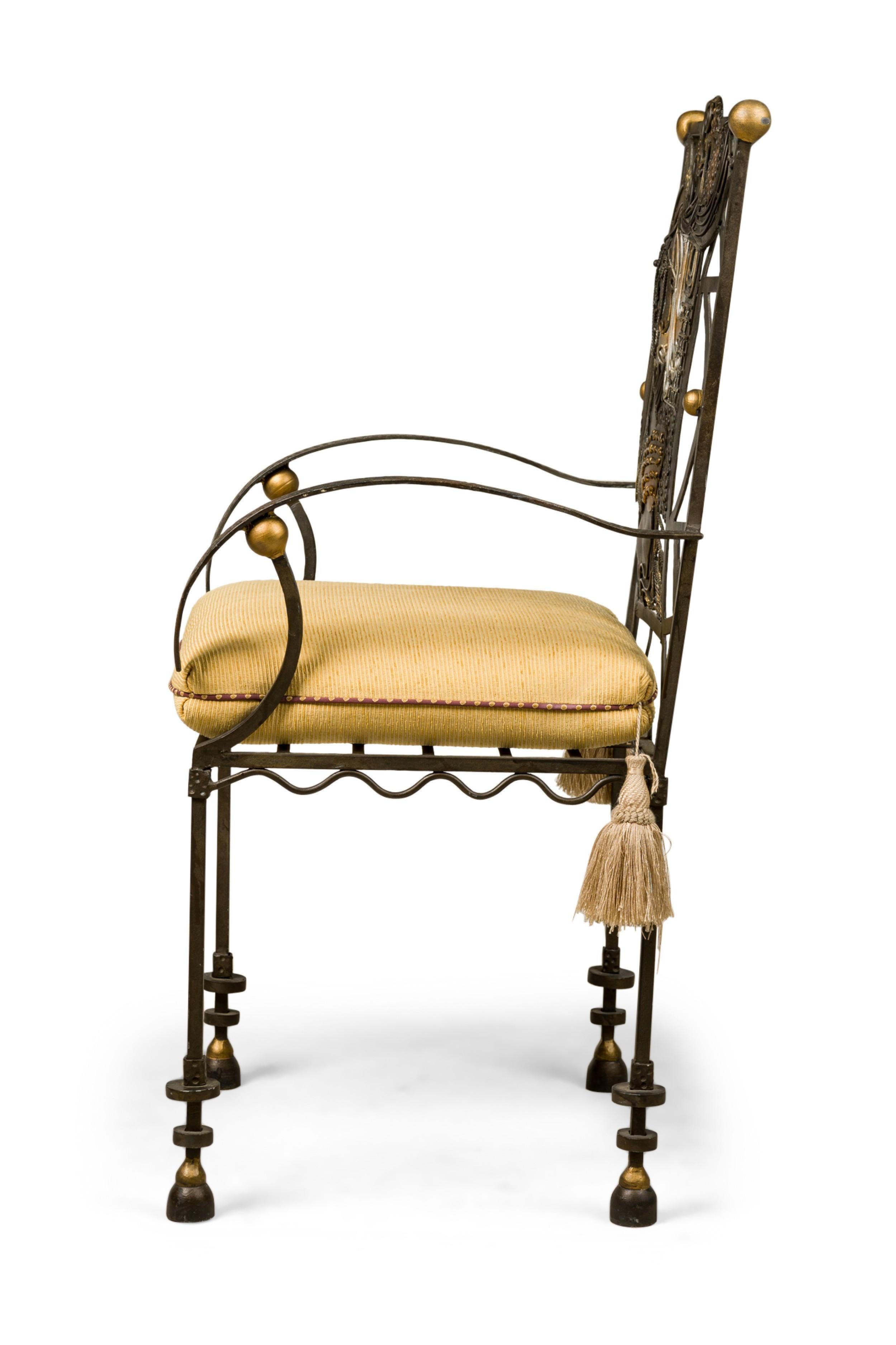 Mid-Century Modern American Modern Surrealist Parcel Gilt Steel Armchair For Sale