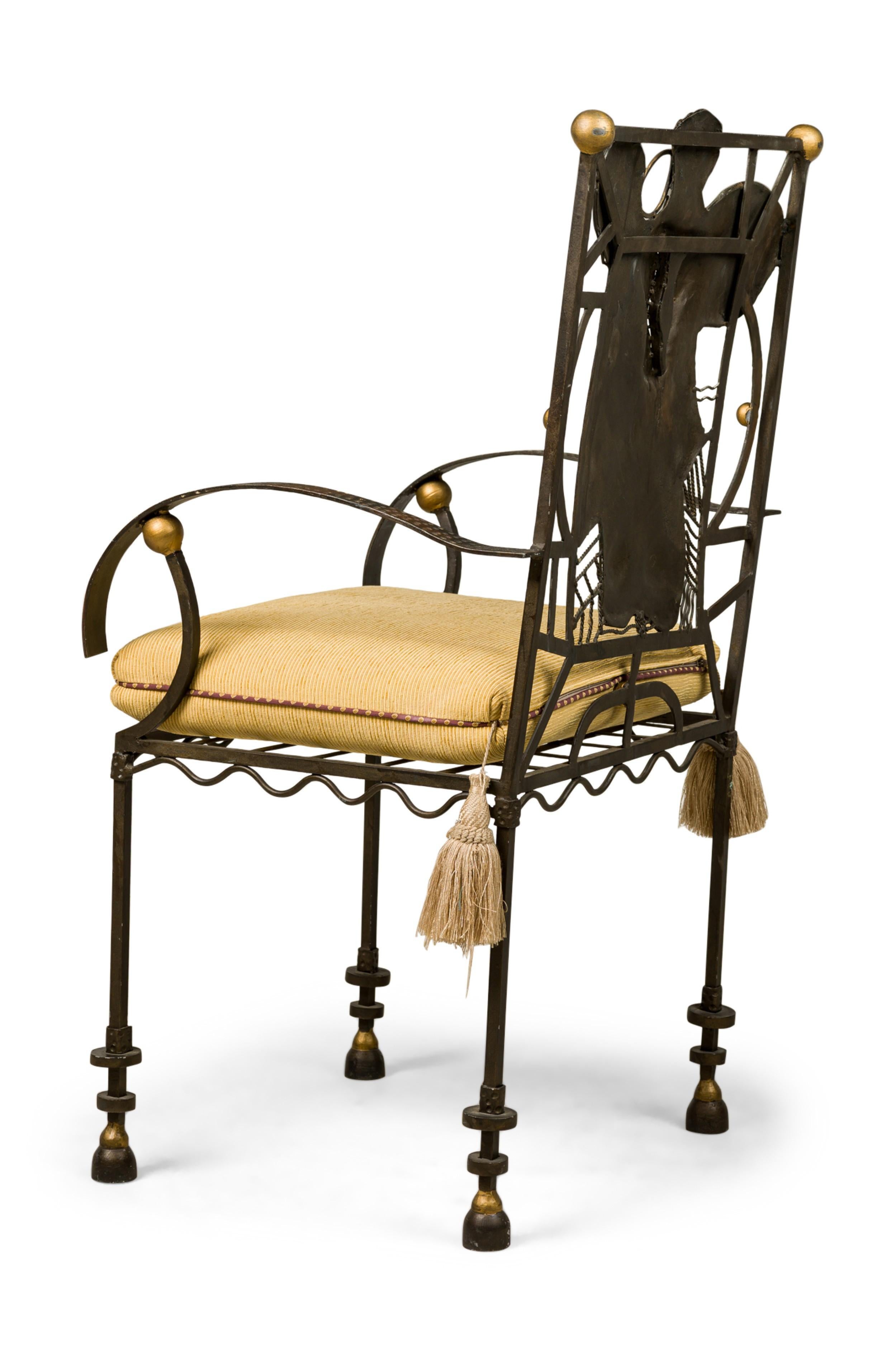 American Modern Surrealist Parcel Gilt Steel Armchair In Good Condition For Sale In Queens, NY