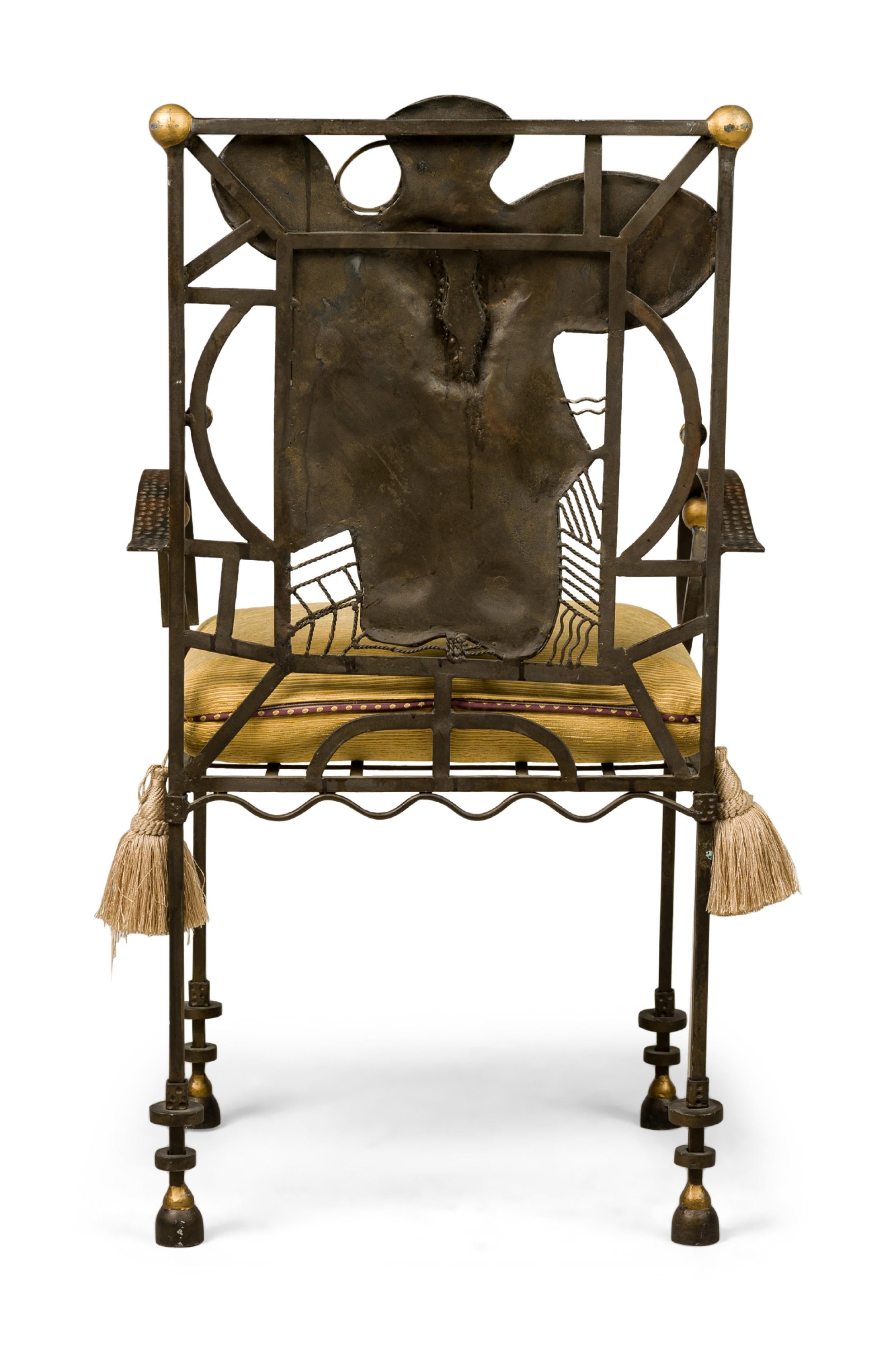 20th Century American Modern Surrealist Parcel Gilt Steel Armchair For Sale