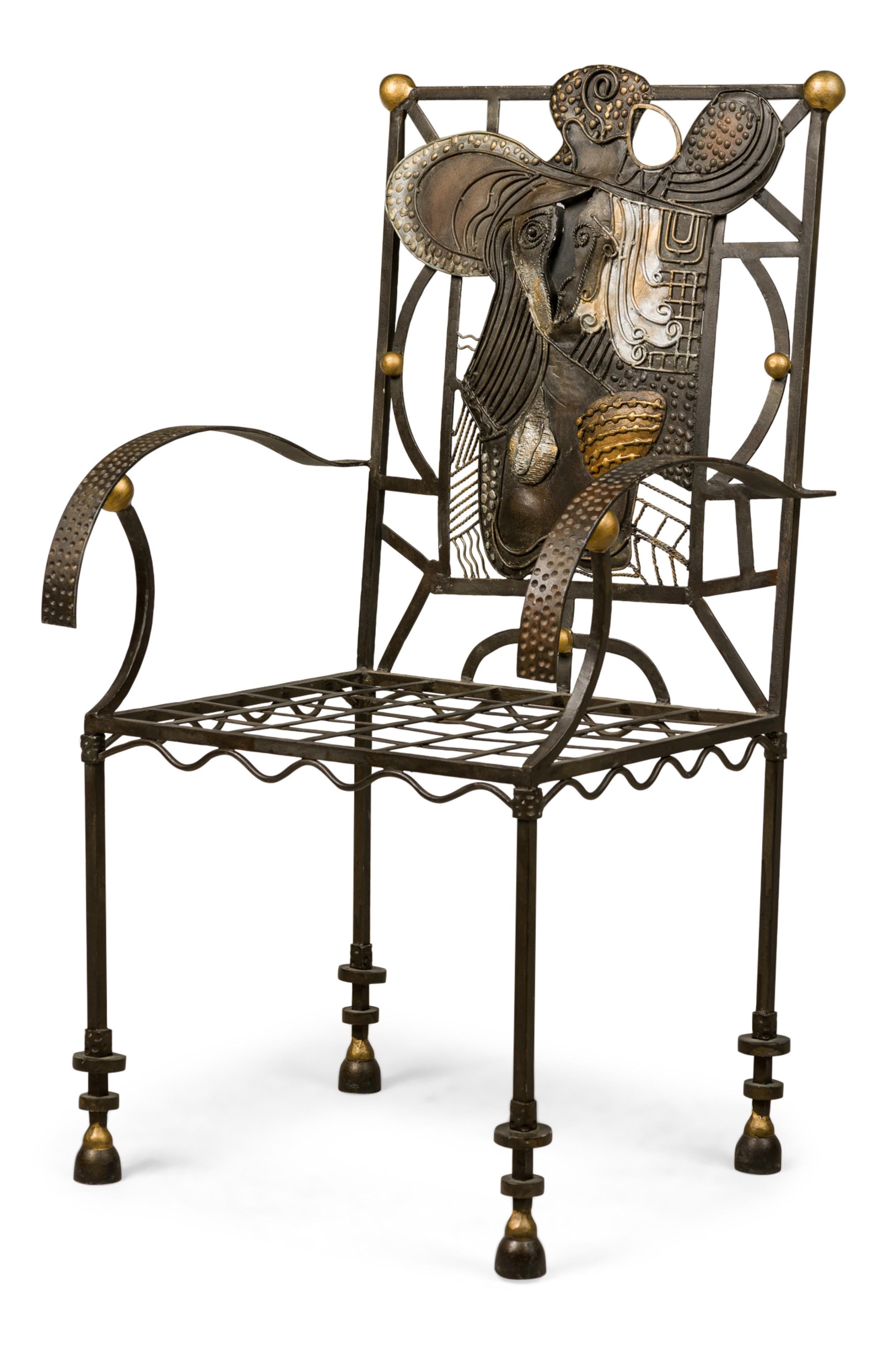 Metal American Modern Surrealist Parcel Gilt Steel Armchair For Sale