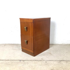 American Modern Two-Drawer Bedside Cabinet with Deco-Influenced Sculptural Pulls