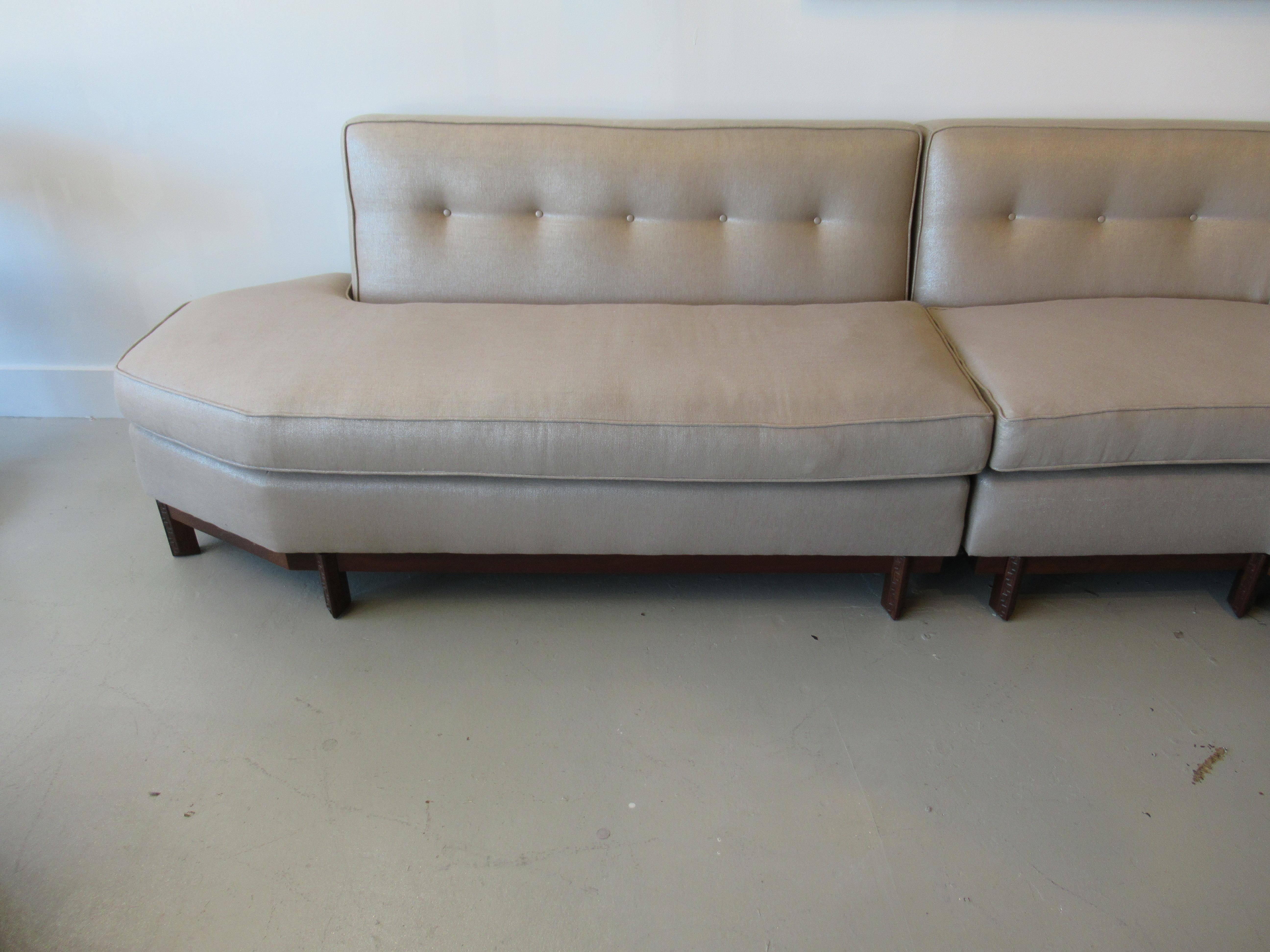 American modern upholstered sectional sofa, 1950's, Frank LLoyd Wright for Heritage Henredon.