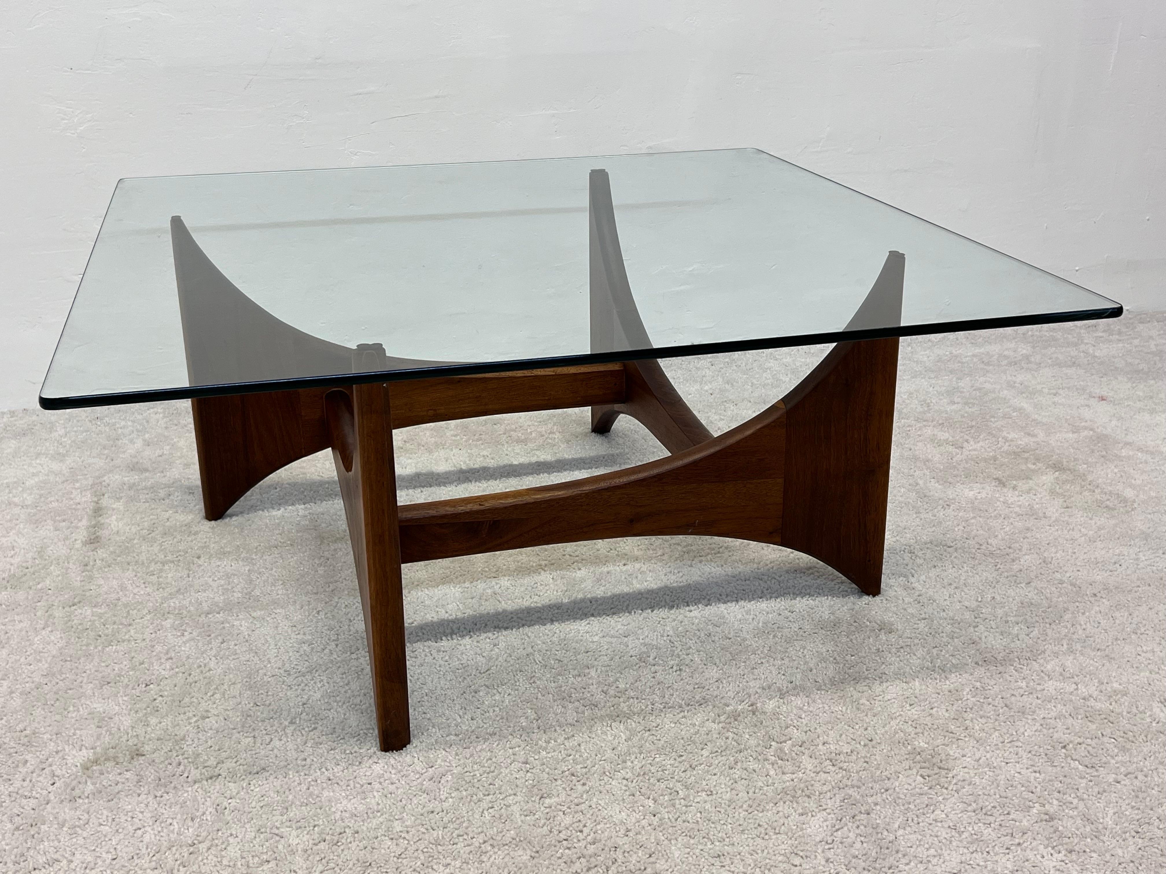 American Modern Walnut and Glass Coffee or Cocktail Table by Adrian Pearsall For Sale 3