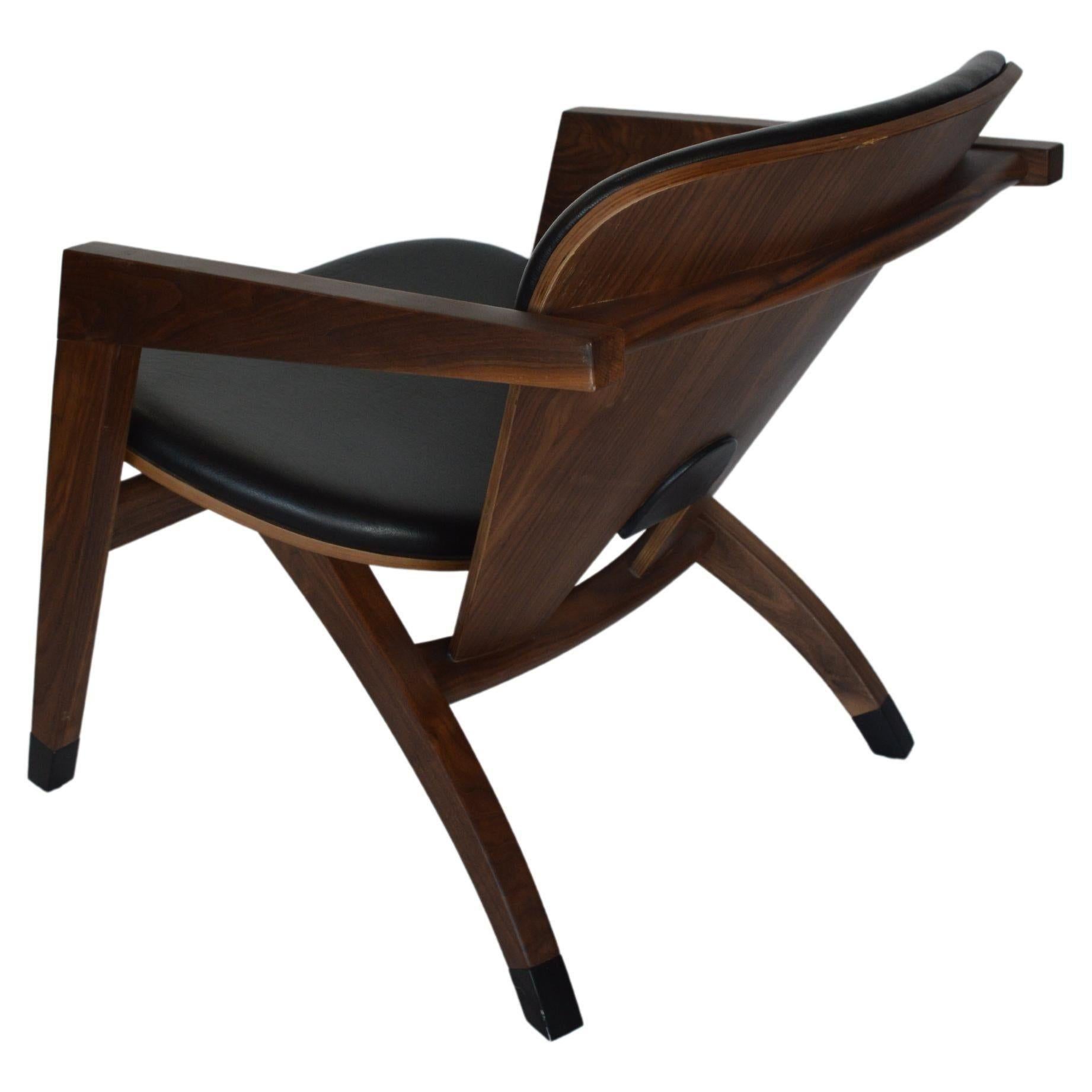 Contemporary American Modern Walnut Armchairs with Leather Upholstery For Sale