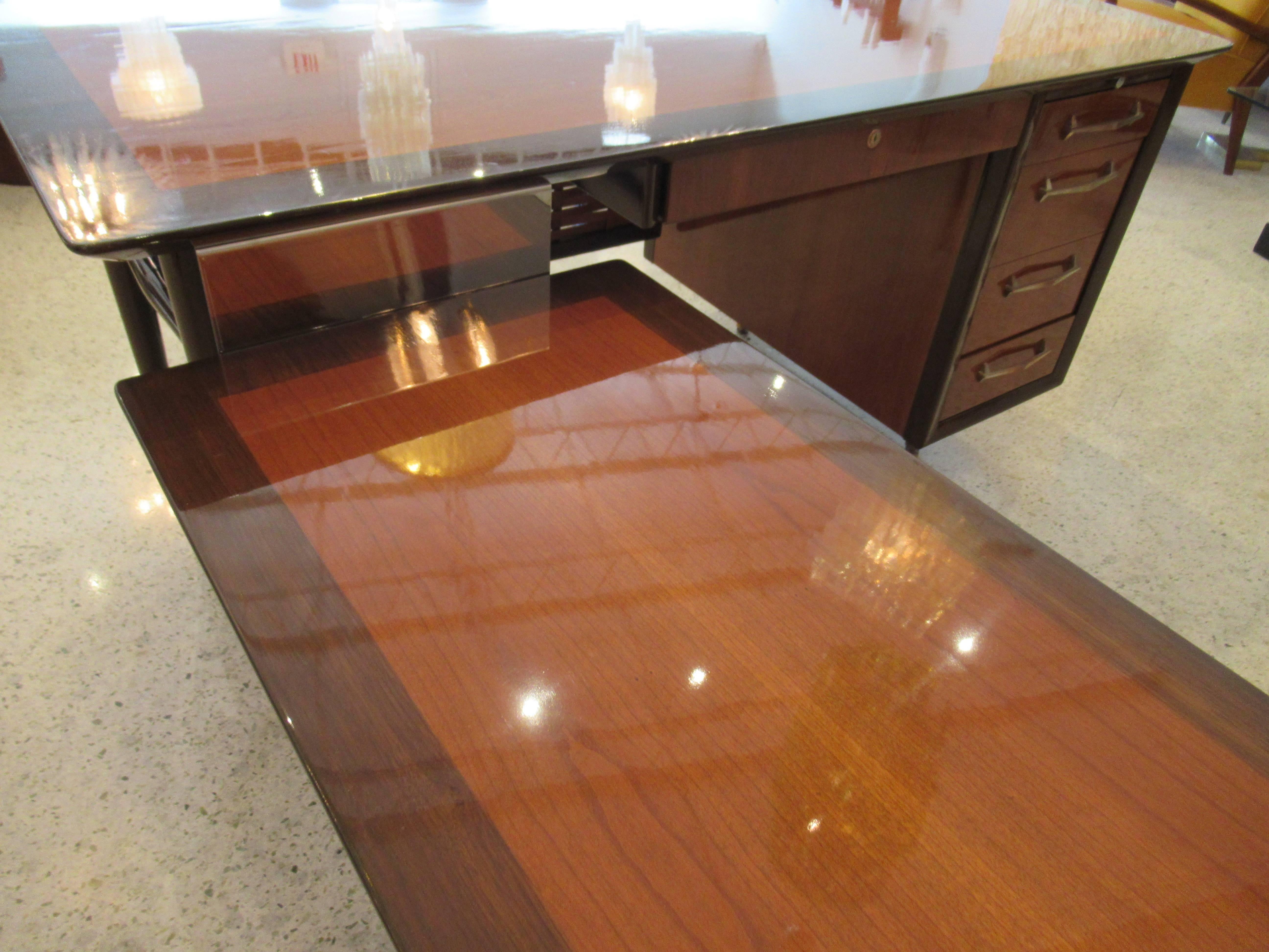 American Modern Walnut & Mahogany Executive Desk with Return, Alma Desk Company 2