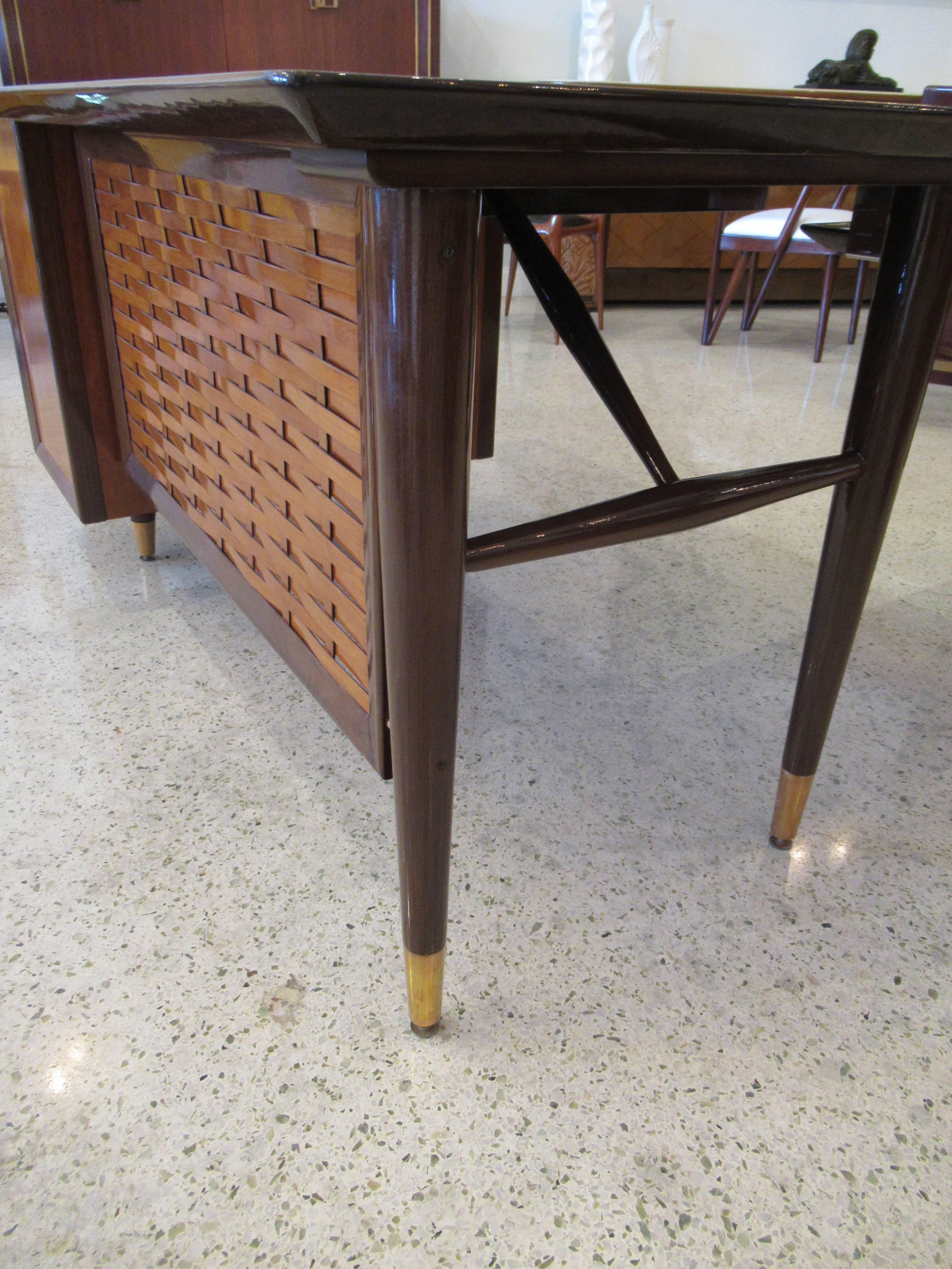 Mid-Century Modern American Modern Walnut & Mahogany Executive Desk with Return, Alma Desk Company