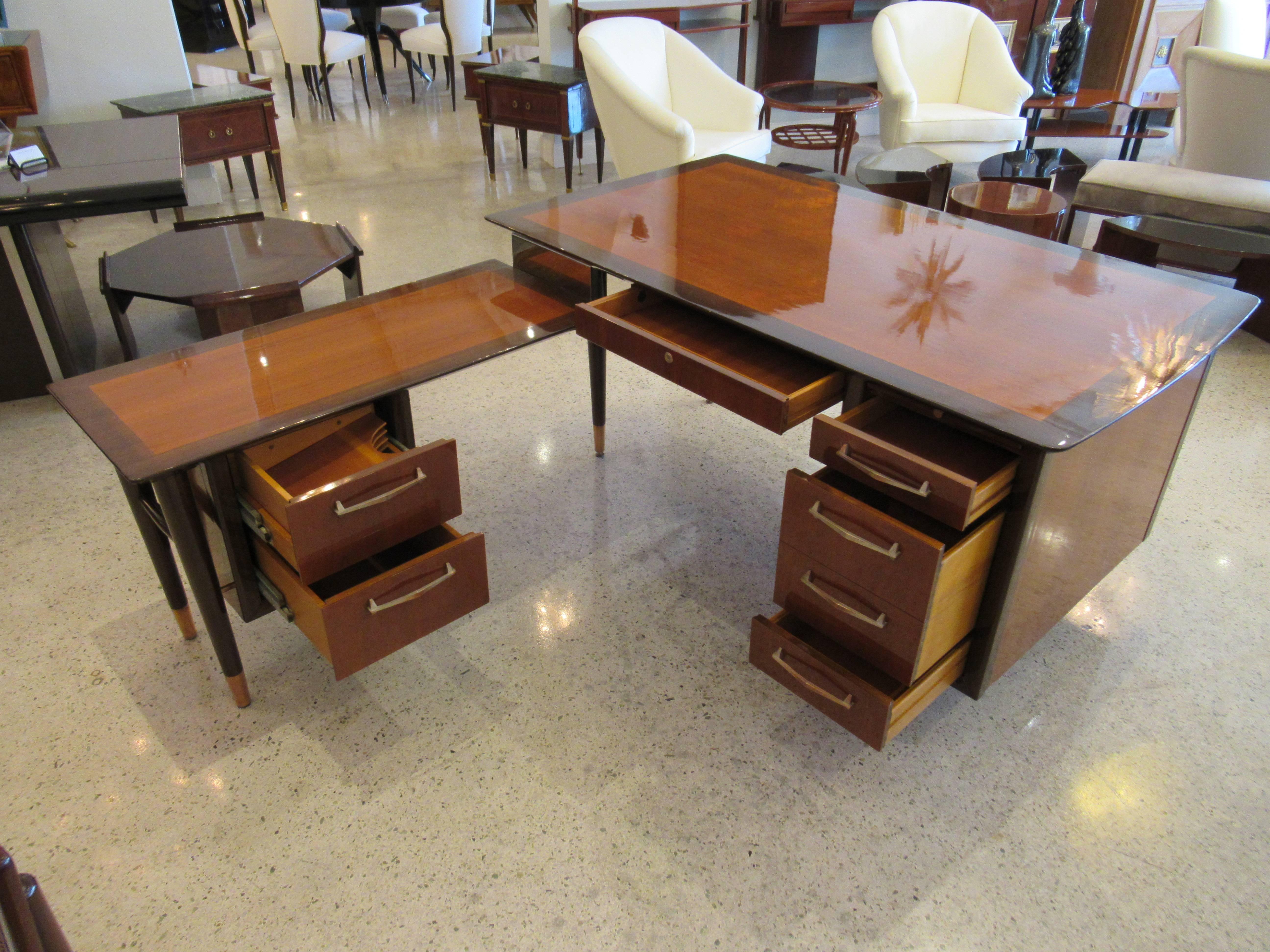 American Modern Walnut & Mahogany Executive Desk with Return, Alma Desk Company 1