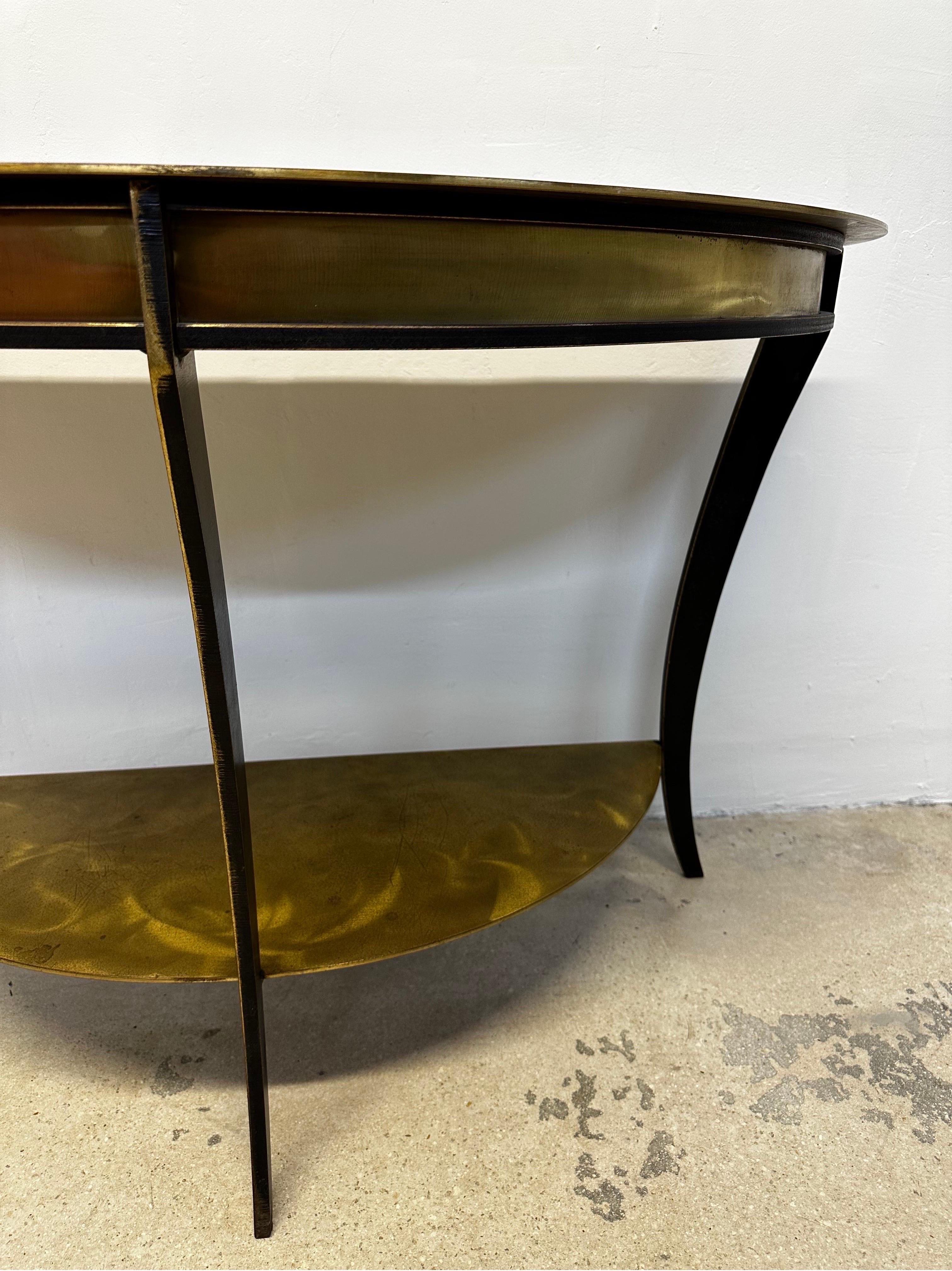 American Modern Welded Steel and Brass Demiline Console Table For Sale 4