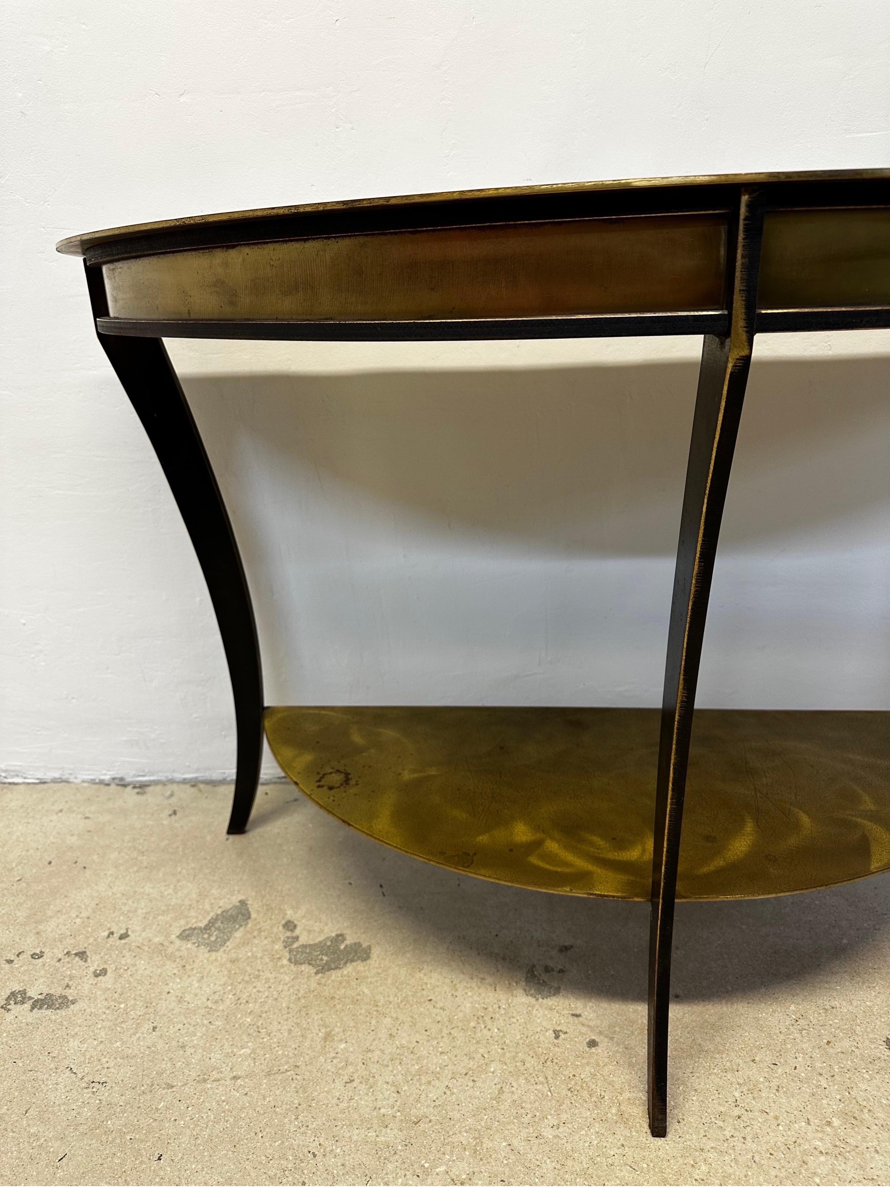 American Modern Welded Steel and Brass Demiline Console Table For Sale 5