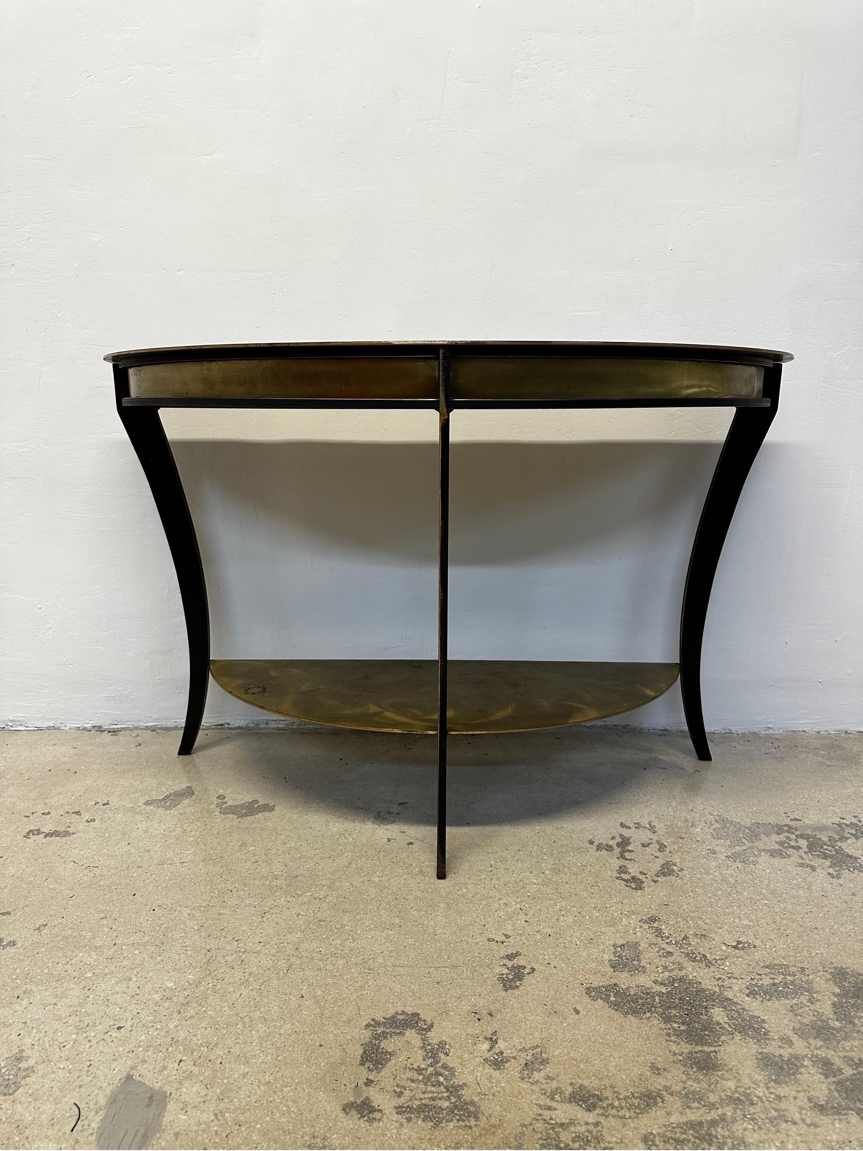 Mid-Century Modern American Modern Welded Steel and Brass Demiline Console Table For Sale
