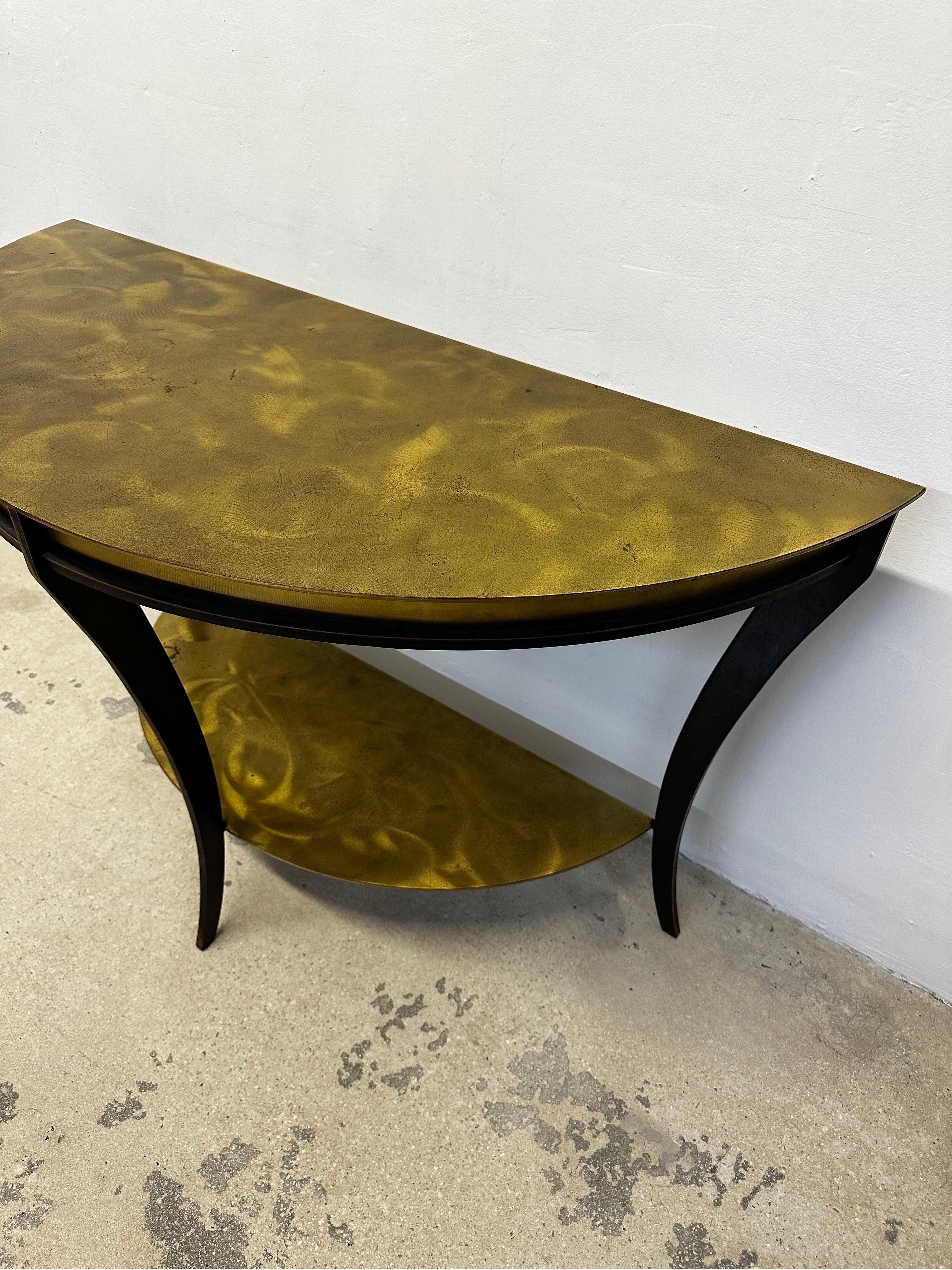 American Modern Welded Steel and Brass Demiline Console Table In Good Condition For Sale In Miami, FL