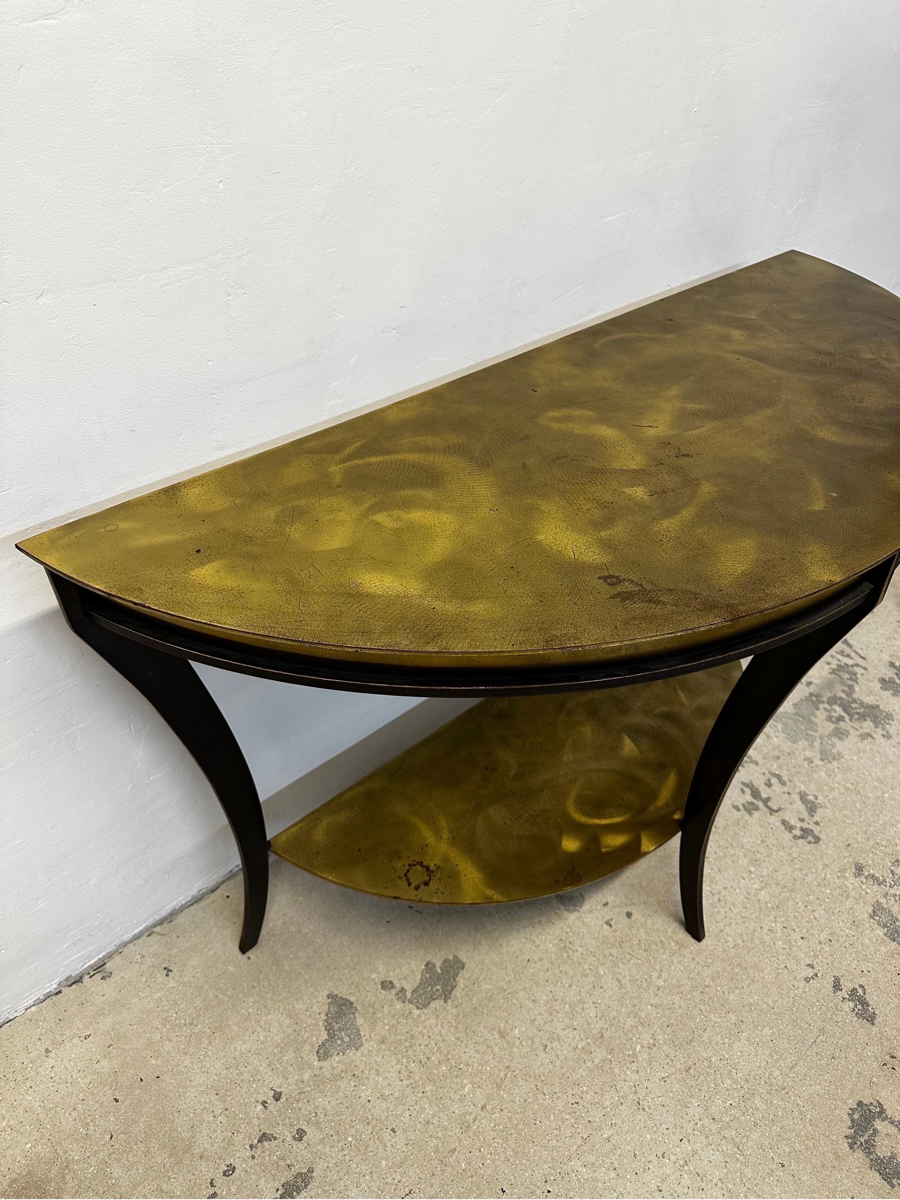 20th Century American Modern Welded Steel and Brass Demiline Console Table For Sale