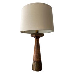 American Modern Wood and Brass Table Lamp