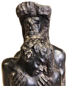 American Modernism, a Pair of Nude Males, Hand-Carved Wood Sculpture, ca. 1940s