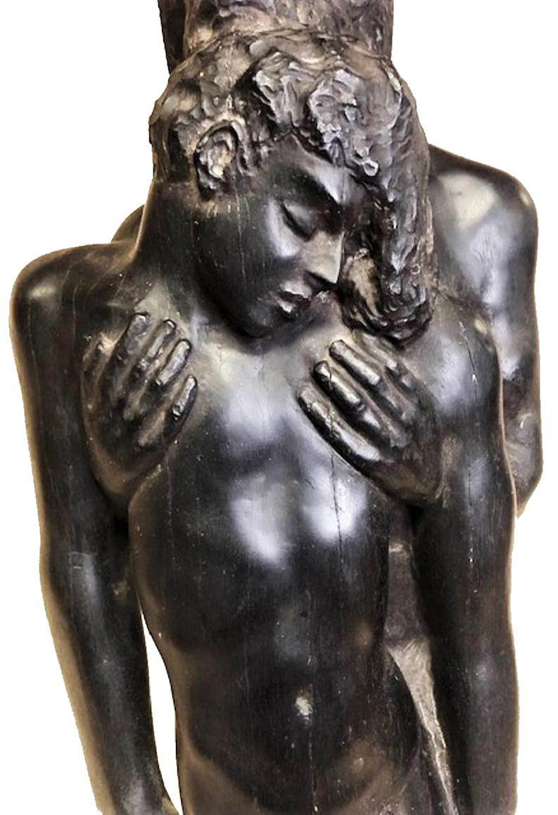 Moderne Modernisme américain, paire d'hommes nus, sculpture en bois sculptée à la main, vers 1940 en vente