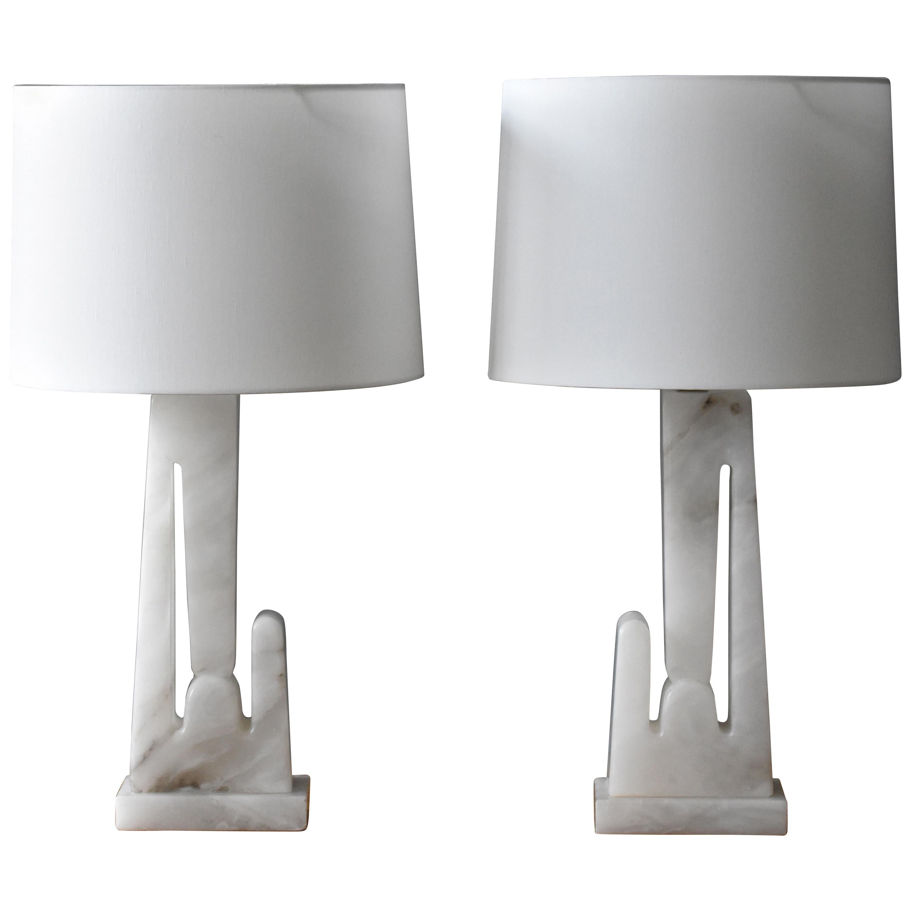 American Modernism, Abstract and Sculptural Table Lamps, Marble, Fabric, 1960s
