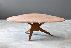 American Modernism, Freeform Coffee Table, Walnut, Pink Marble Top, 1960s