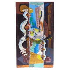 Peinture à l'huile abstraite moderniste américaine représentant une scène d'intérieur avec une figure, Zoute, 1947