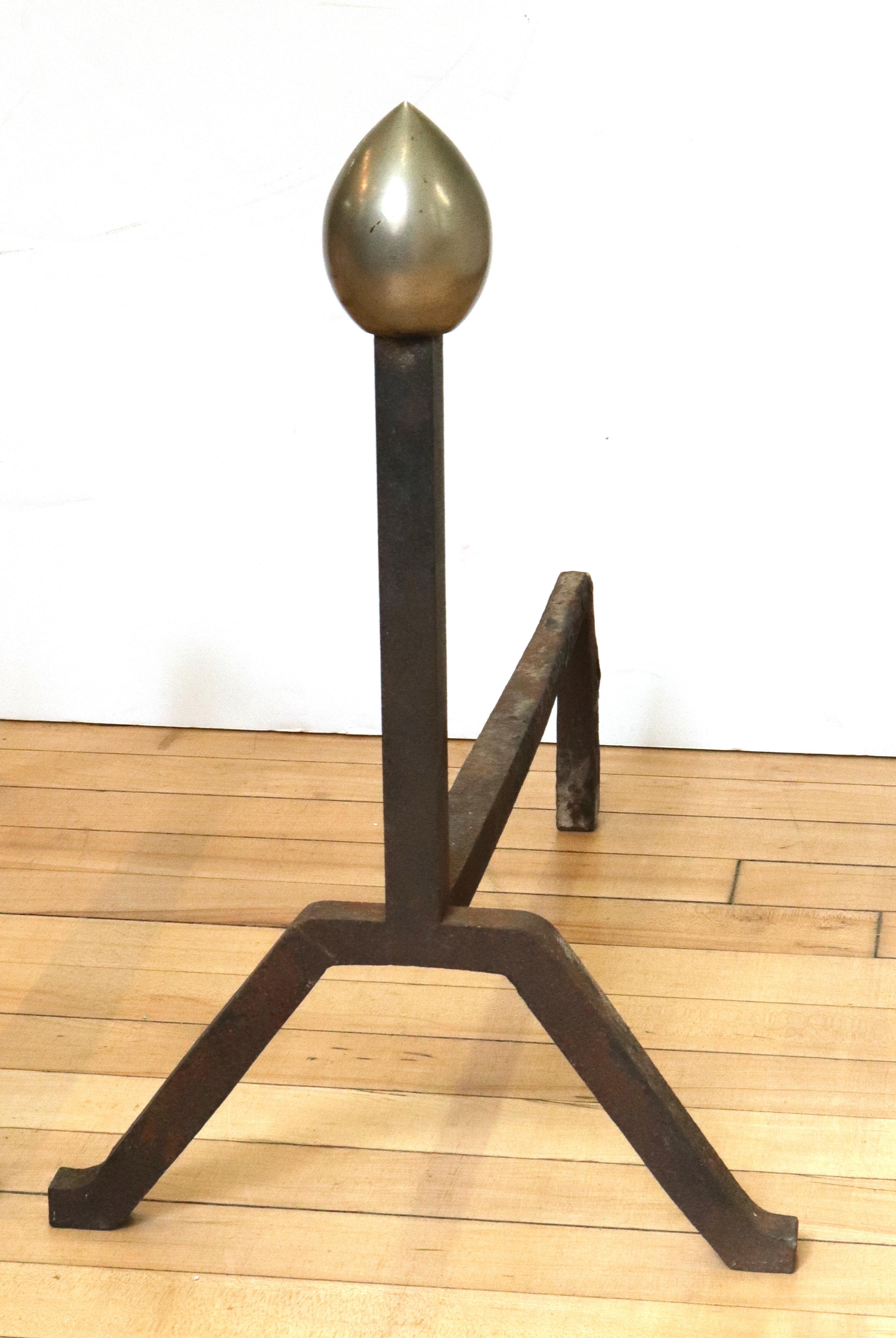 Art Deco American Modernist Andirons in Steel and Iron For Sale