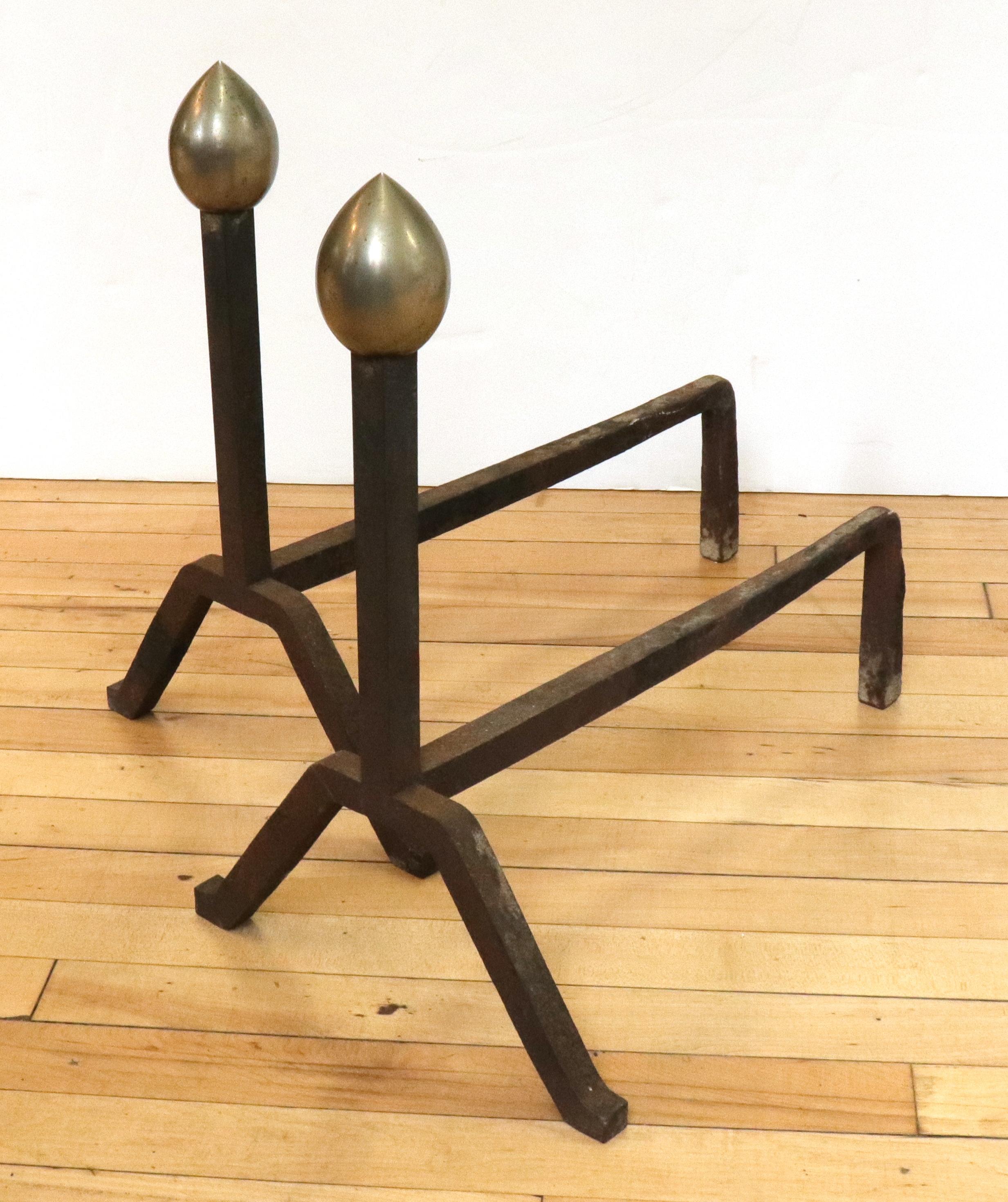 American Modernist Andirons in Steel and Iron For Sale 1