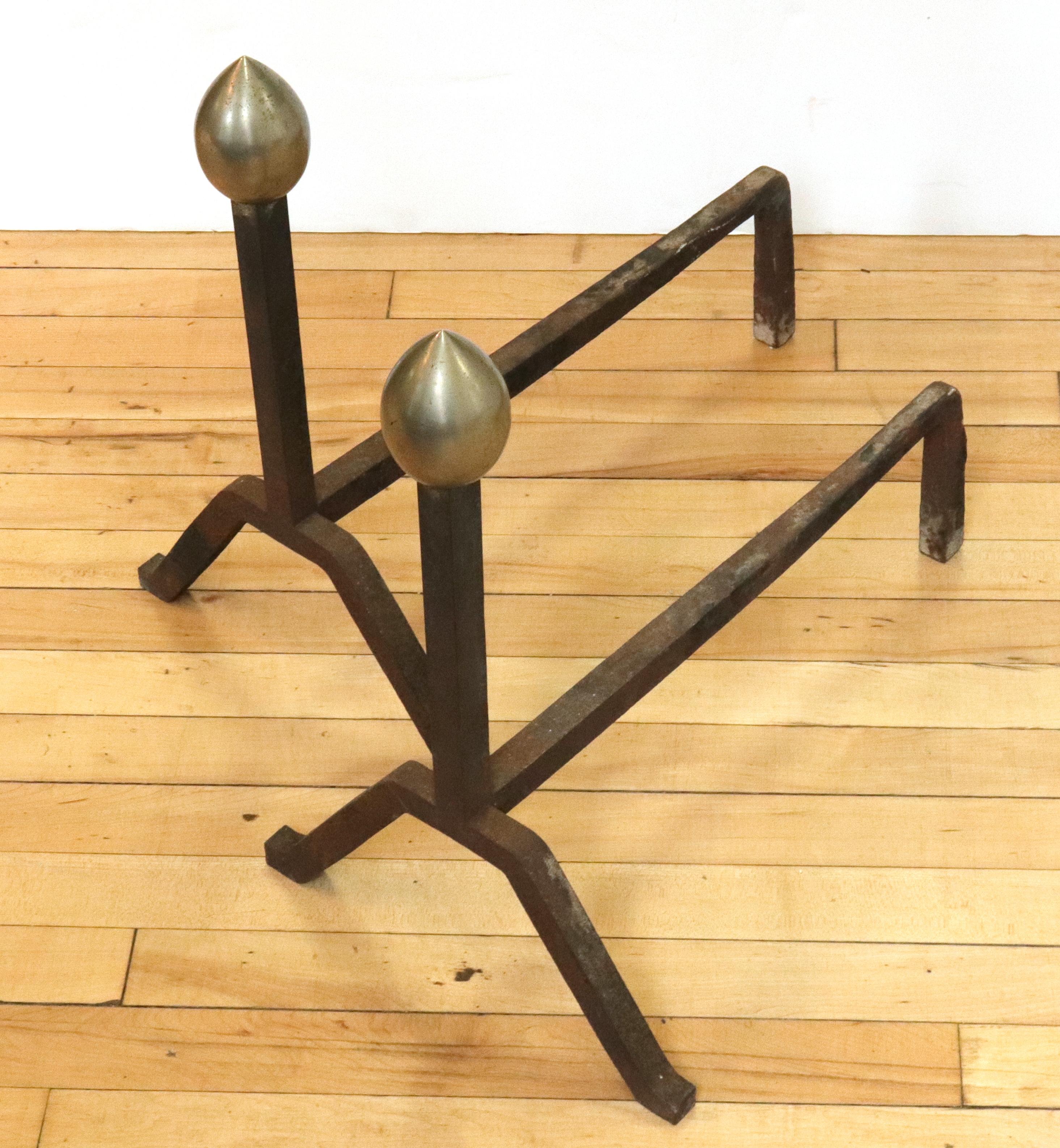 American Modernist Andirons in Steel and Iron For Sale 2