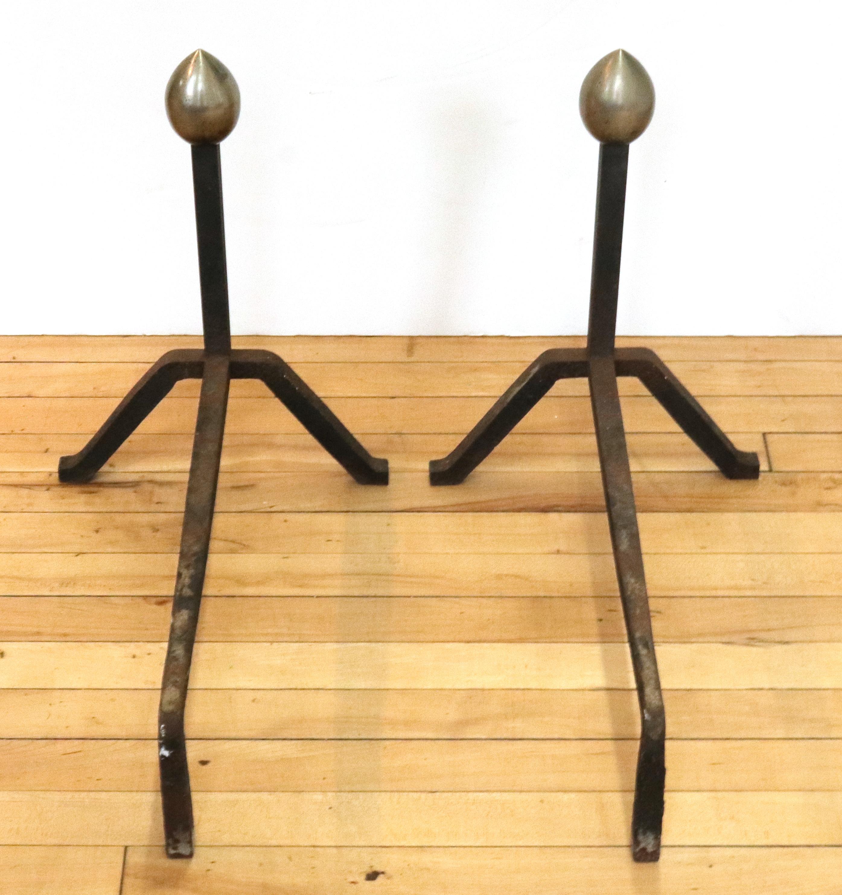 American Modernist Andirons in Steel and Iron For Sale 3