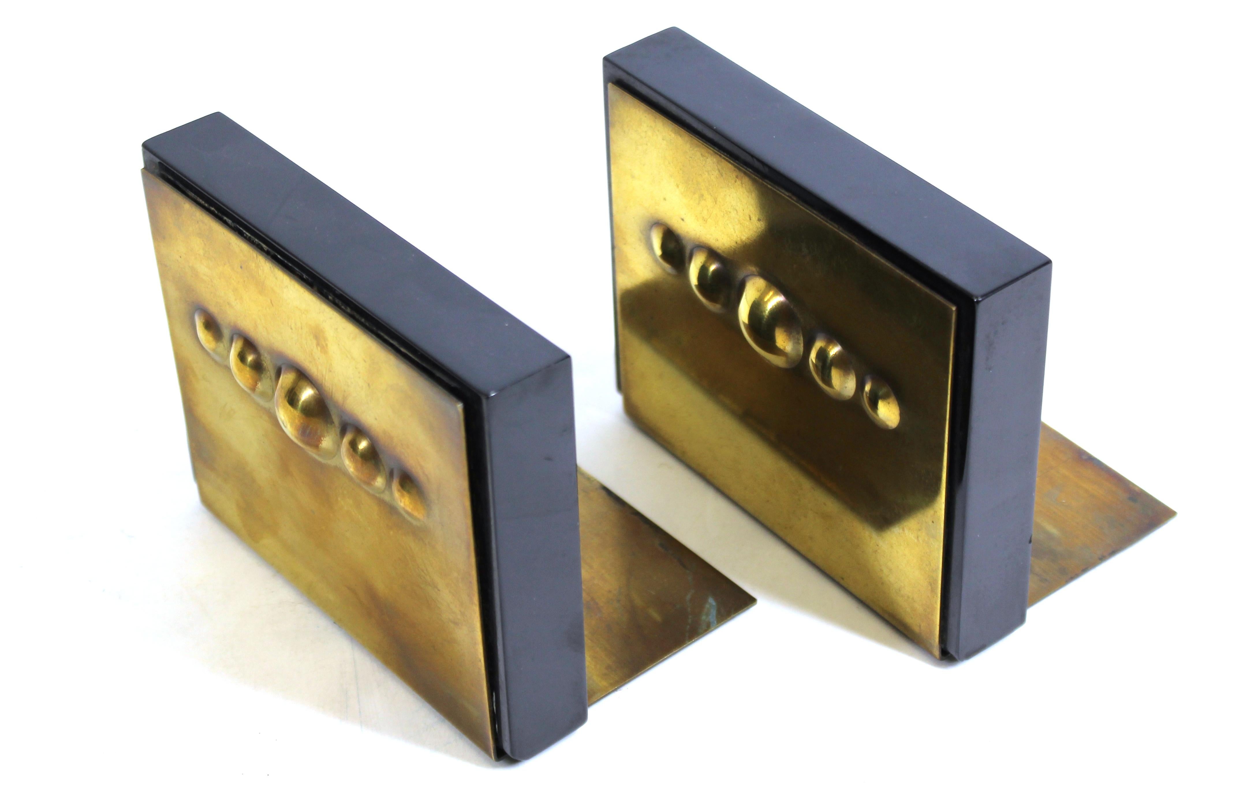 Art Deco American Modernist Bookends in Solid Bakelite and Brass