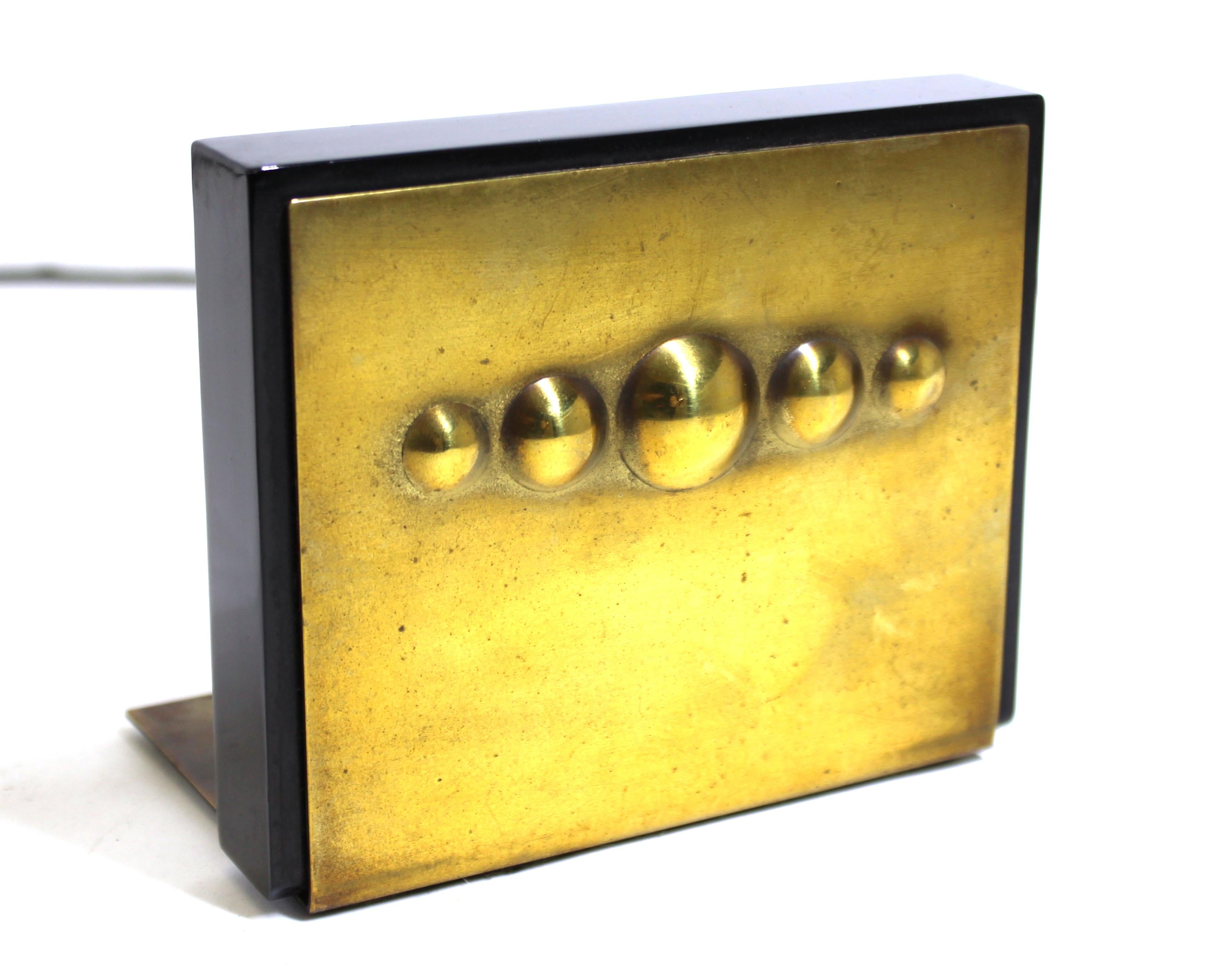 American Modernist Bookends in Solid Bakelite and Brass 1