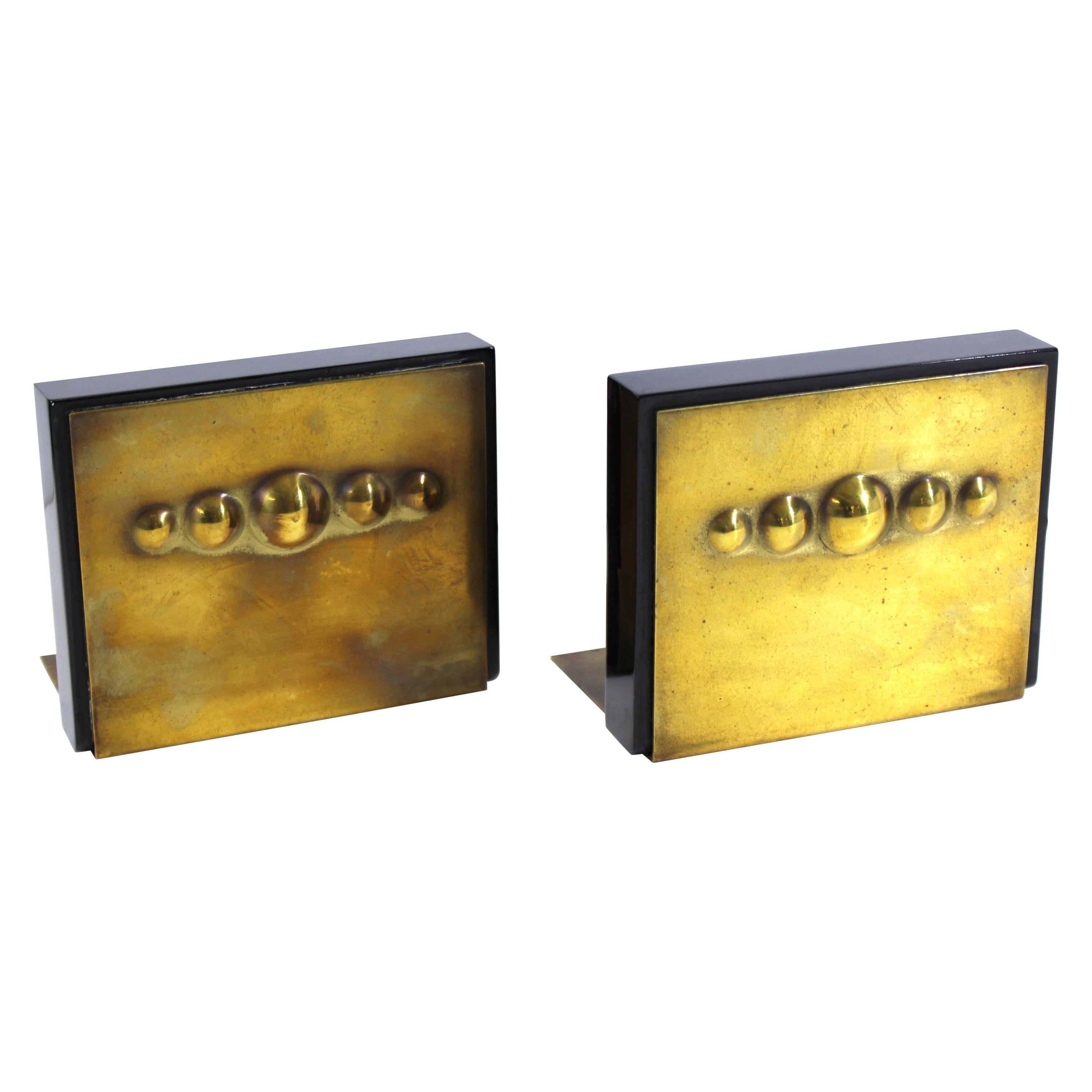 American Modernist Bookends in Solid Bakelite and Brass