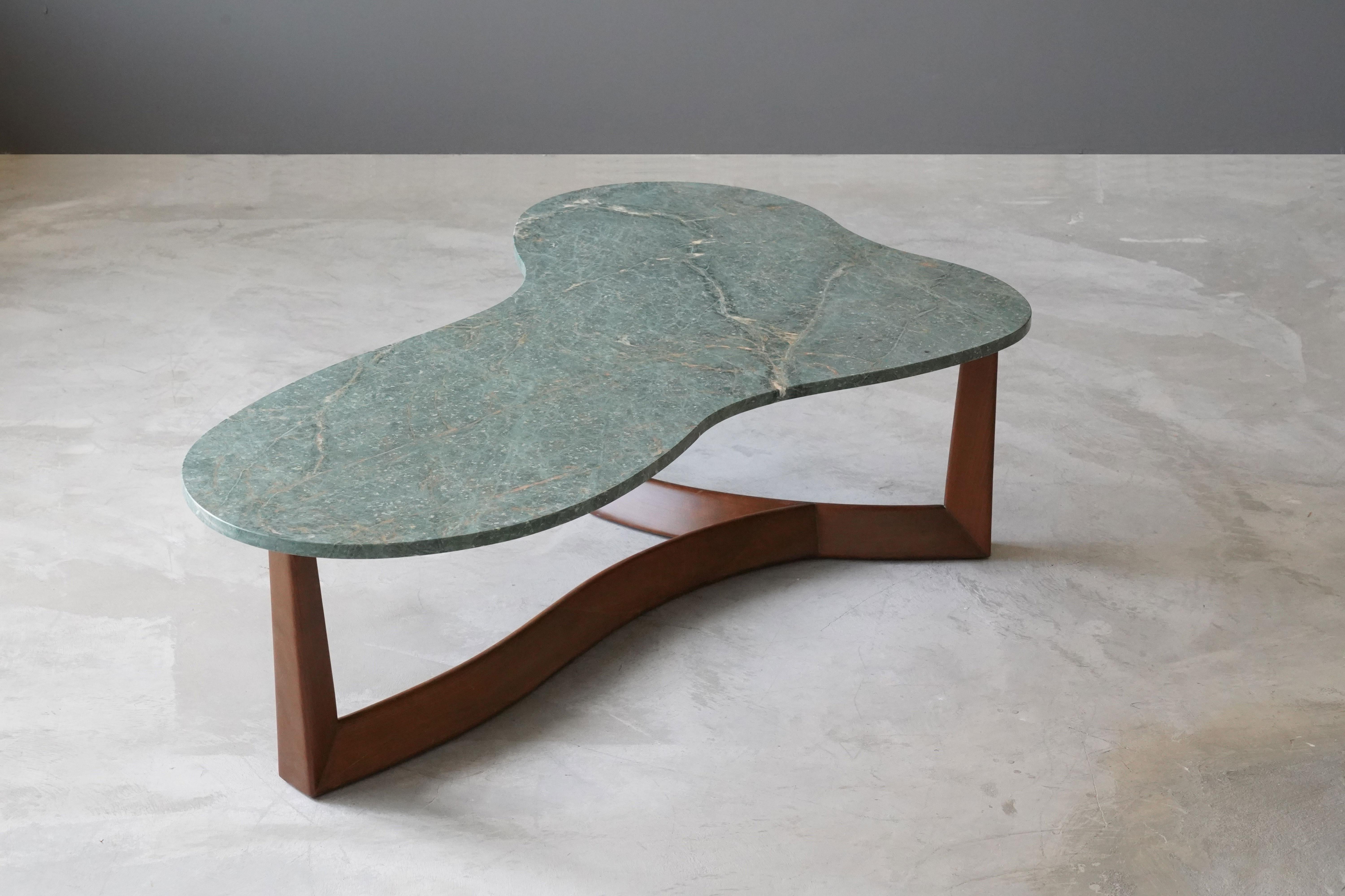 Mid-Century Modern American Modernist Designer, Coffee Table, Green Marble, Walnut, 1950s, America