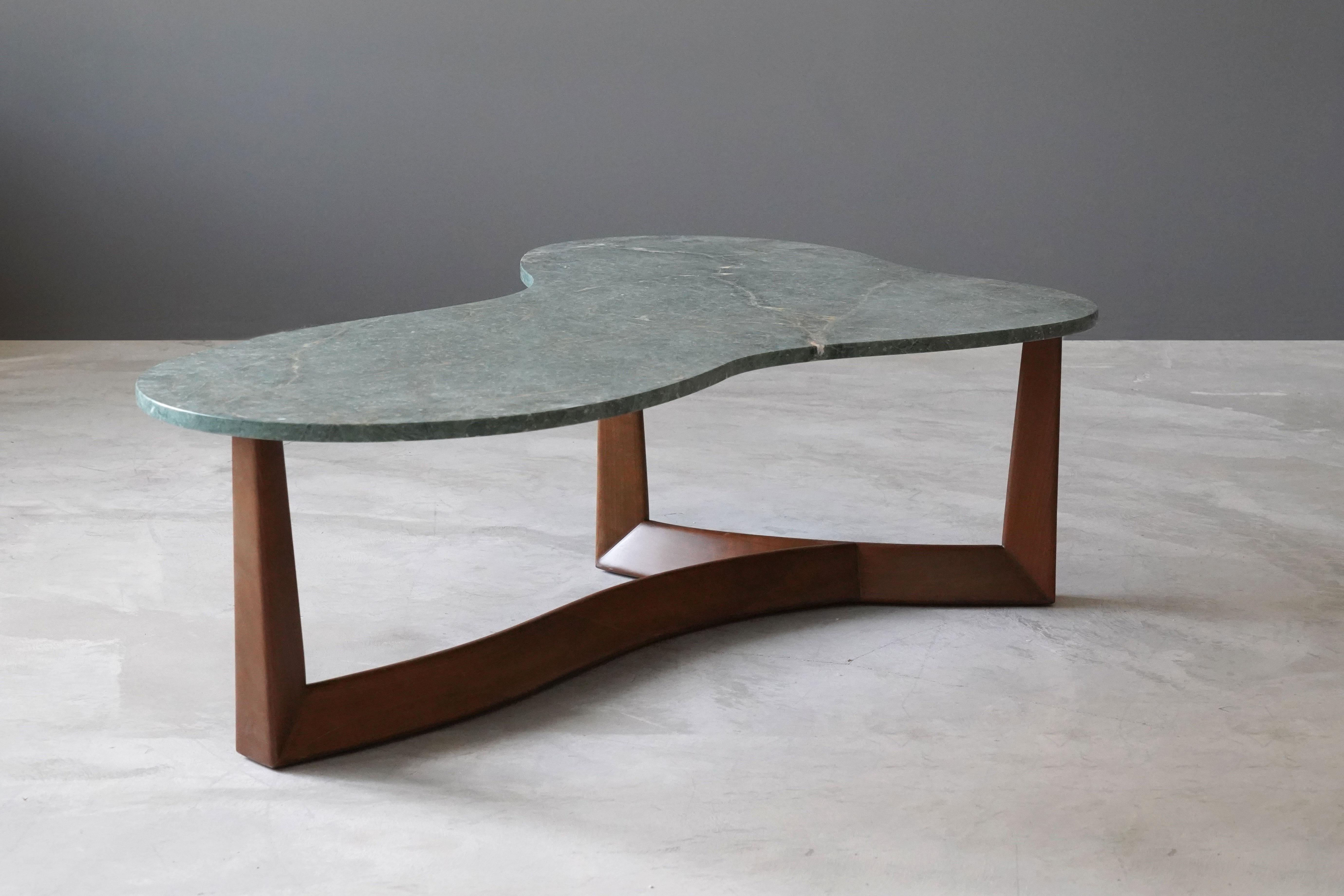 Mid-20th Century American Modernist Designer, Coffee Table, Green Marble, Walnut, 1950s, America
