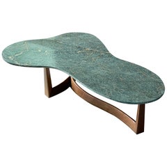 American Modernist Designer, Coffee Table, Green Marble, Walnut, 1950s, America