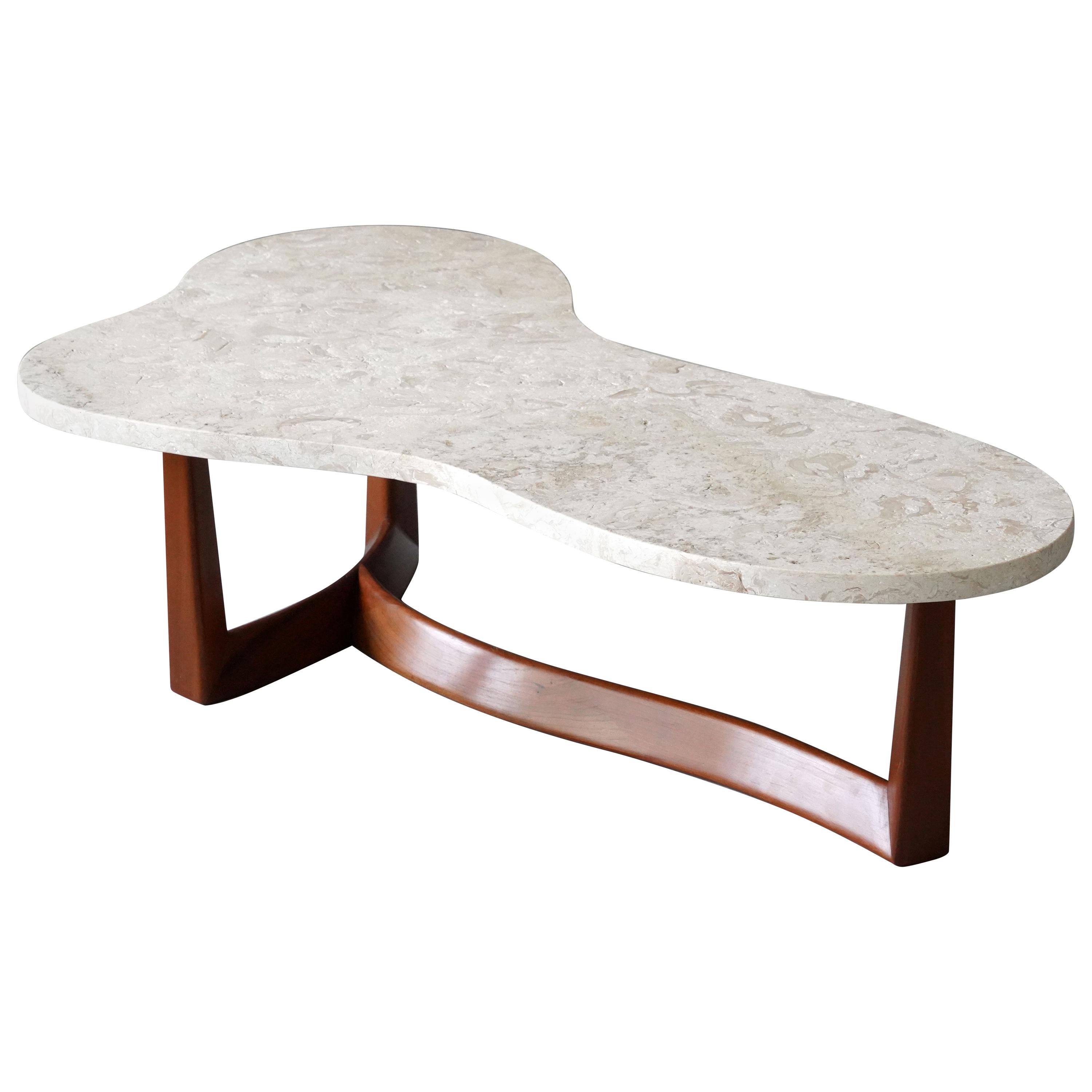 American Modernist Designer, Coffee Table, Marble, Walnut, 1950s, America For Sale