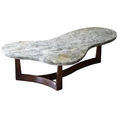 American Modernist Designer, Coffee Table, Marble, Walnut, 1950s, America