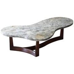 Designer moderniste américain, table basse, marbre, noyer, années 1950, Amérique