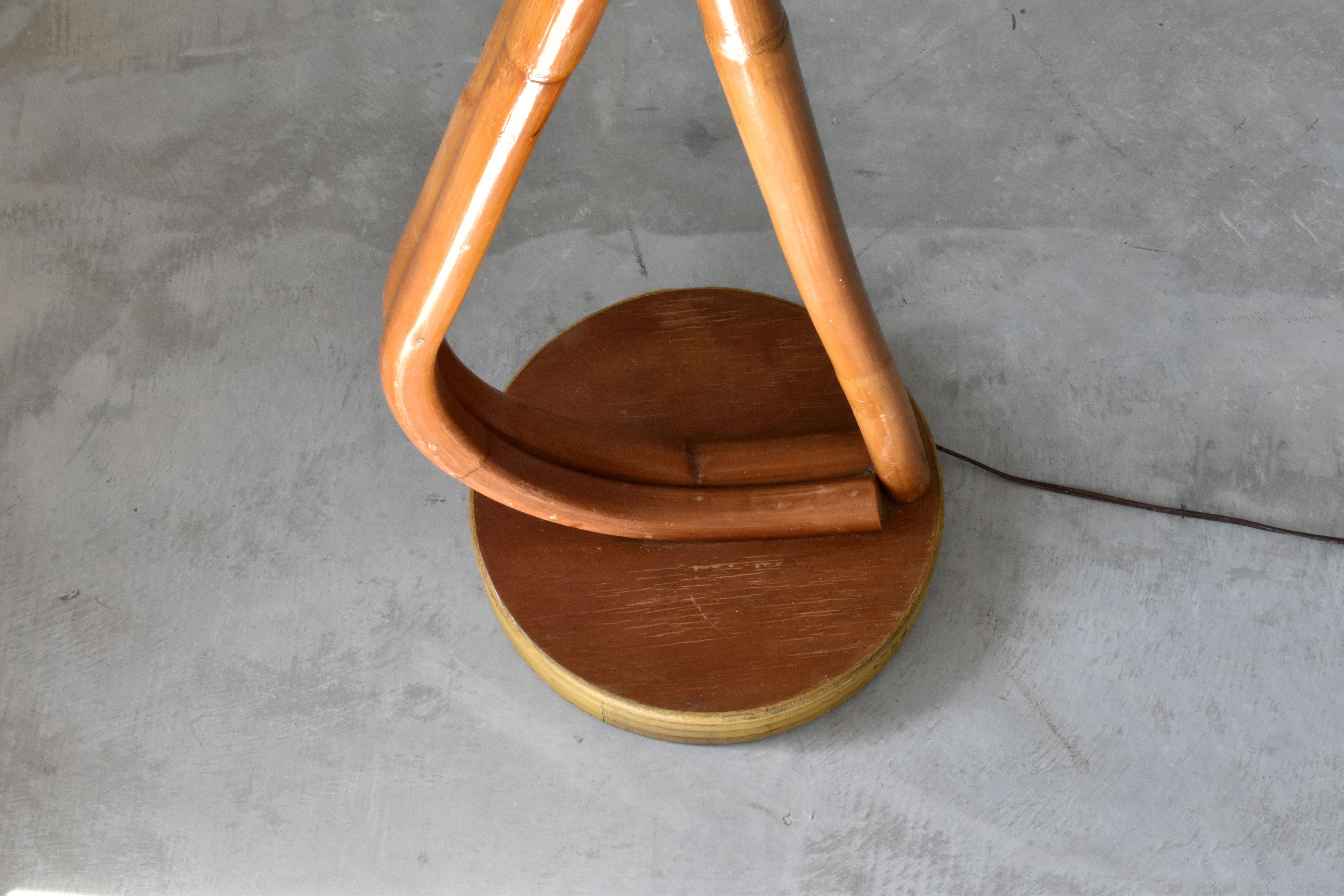 Mid-20th Century American Modernist Designer, Organic Floor Lamp, Bamboo, Cane, Wood, 1950s