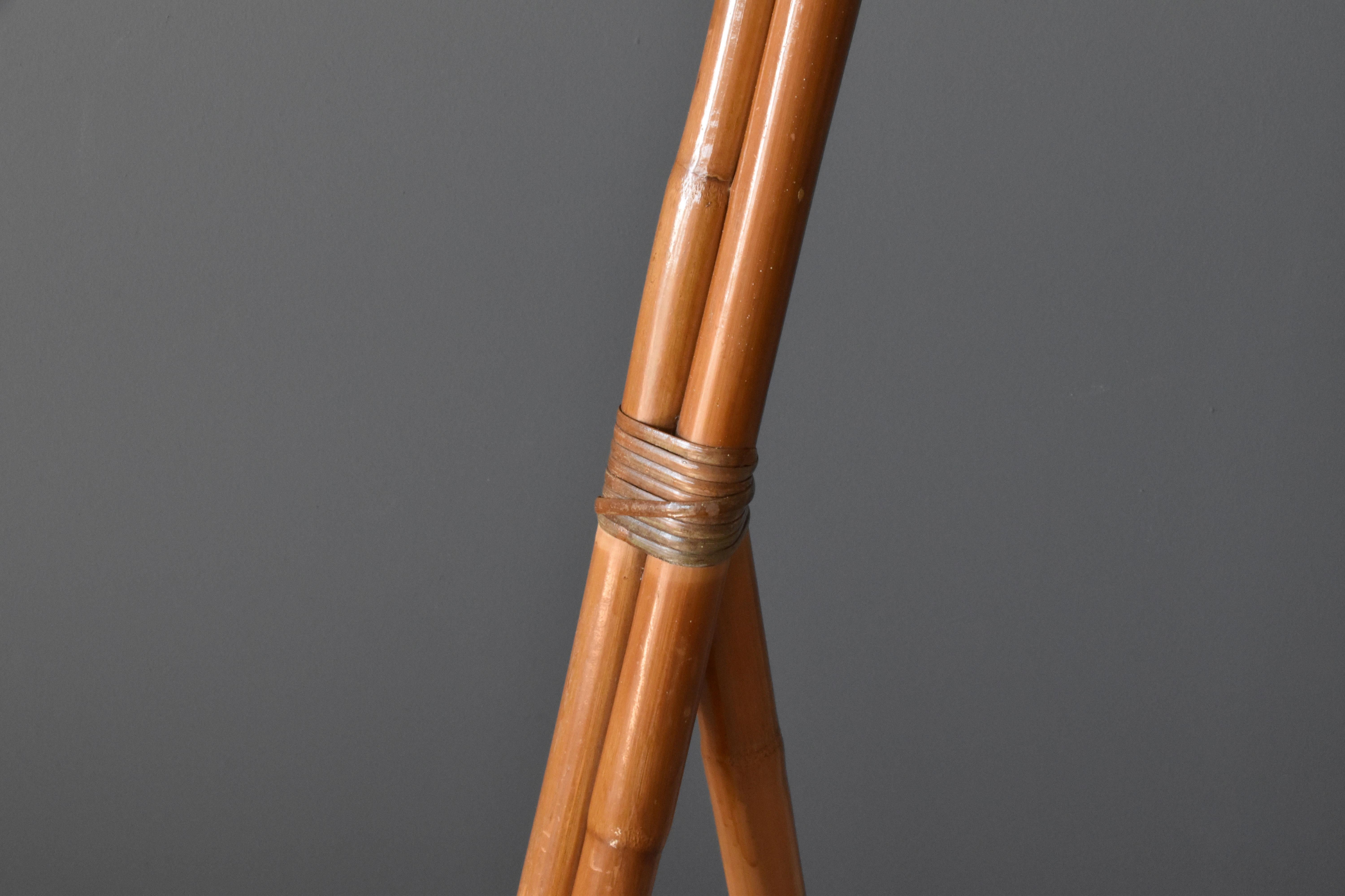 American Modernist Designer, Organic Floor Lamp, Bamboo, Cane, Wood, 1950s 1