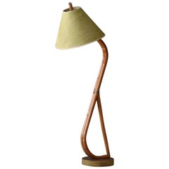 American Modernist Designer, Organic Floor Lamp, Bamboo, Cane, Wood, 1950s