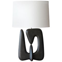 American Modernist Designer, Organic Table Lamp, Steel Fabric Ebonized Oak 1950s