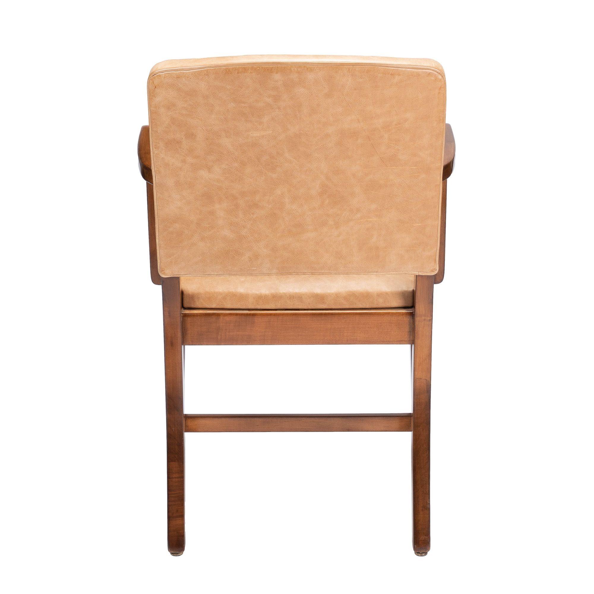 20th Century American Modernist Maple & Leather Armchair, c. 1940 For Sale