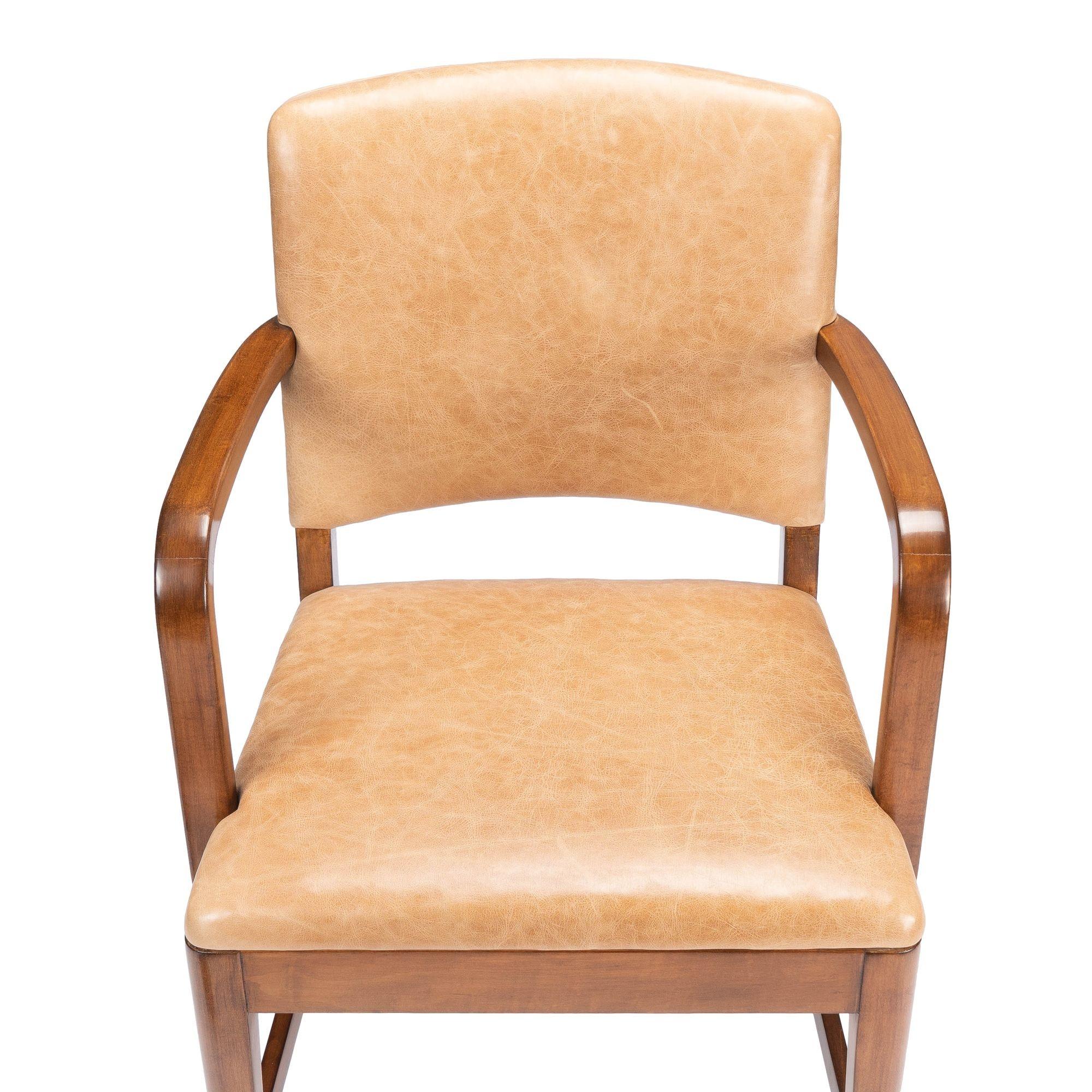 American Modernist Maple & Leather Armchair, c. 1940 For Sale 4