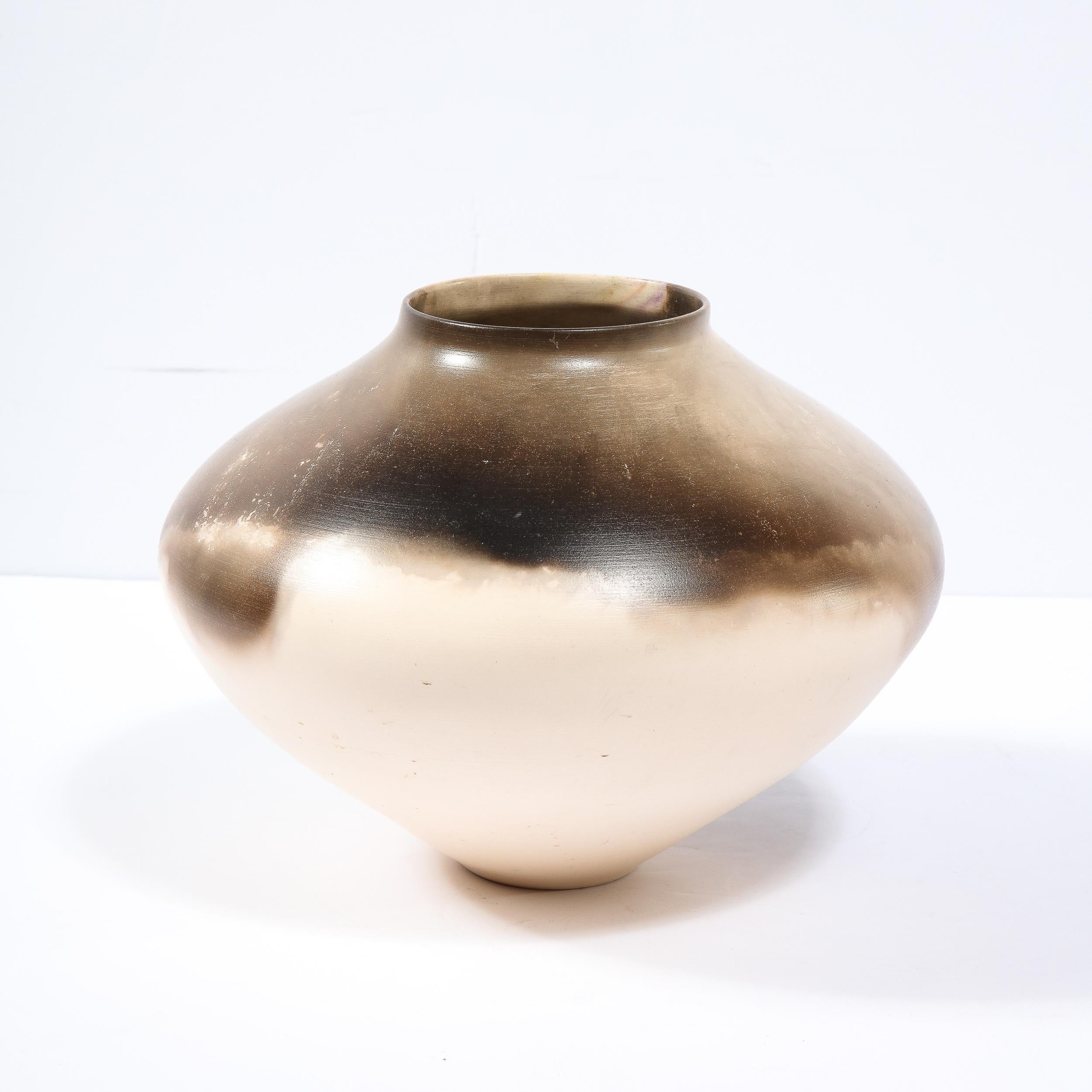 American Modernist Organic Hand Painted Ceramic in Variegated Java Hues In Excellent Condition For Sale In New York, NY