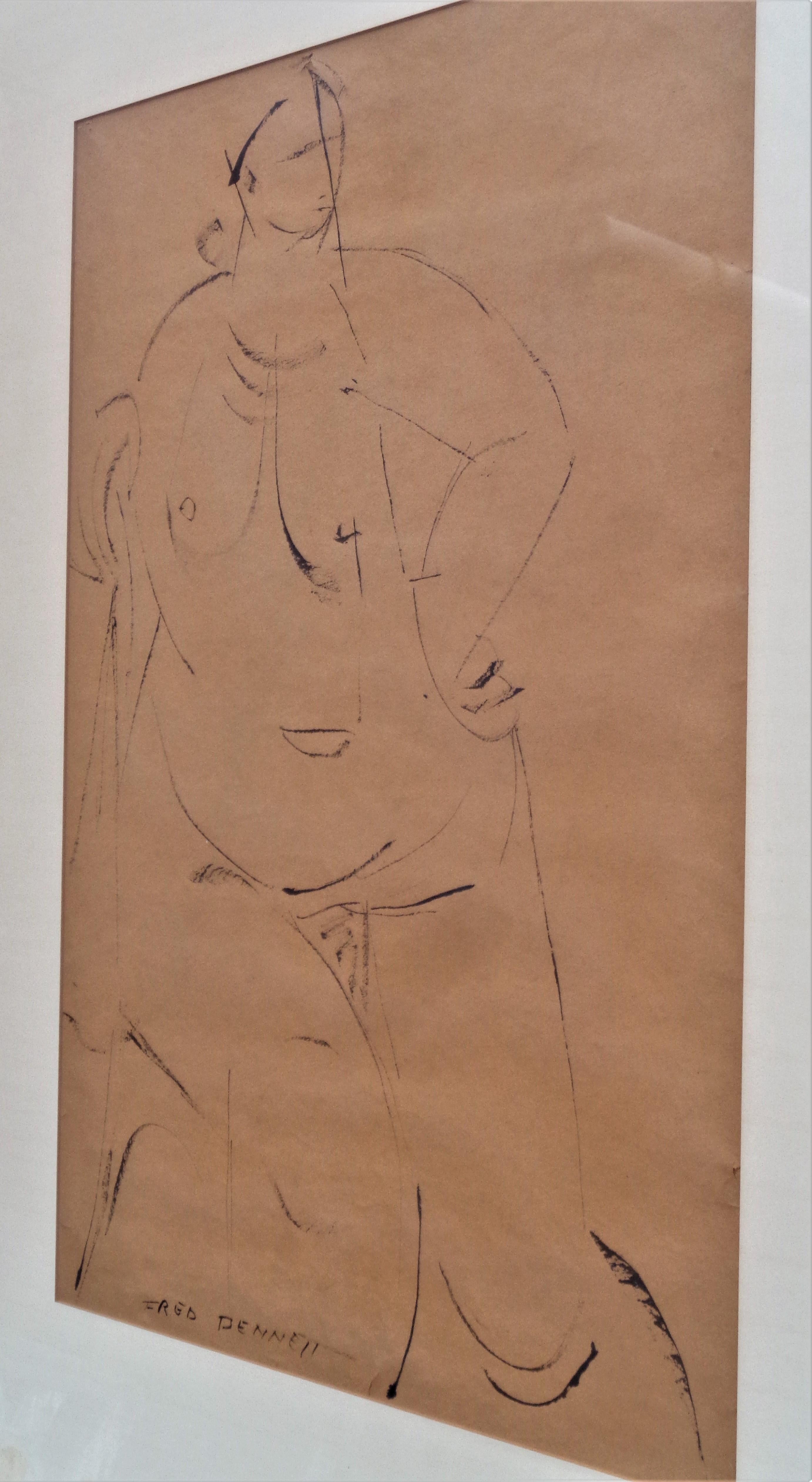 Peinture - Contour - Figure masculine nue, circa 1960 en vente 2