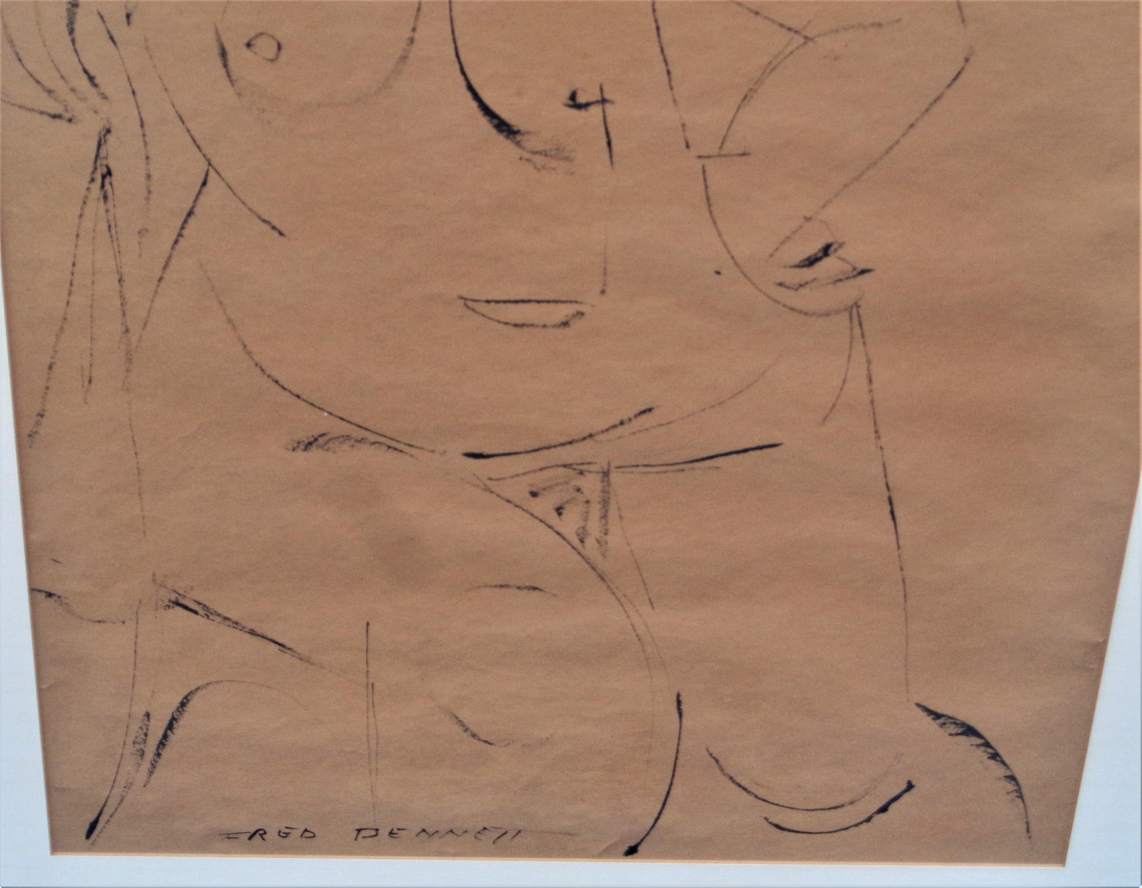 Mid-Century Modern Contour Painting Male Nude Figure, Circa 1960 For Sale