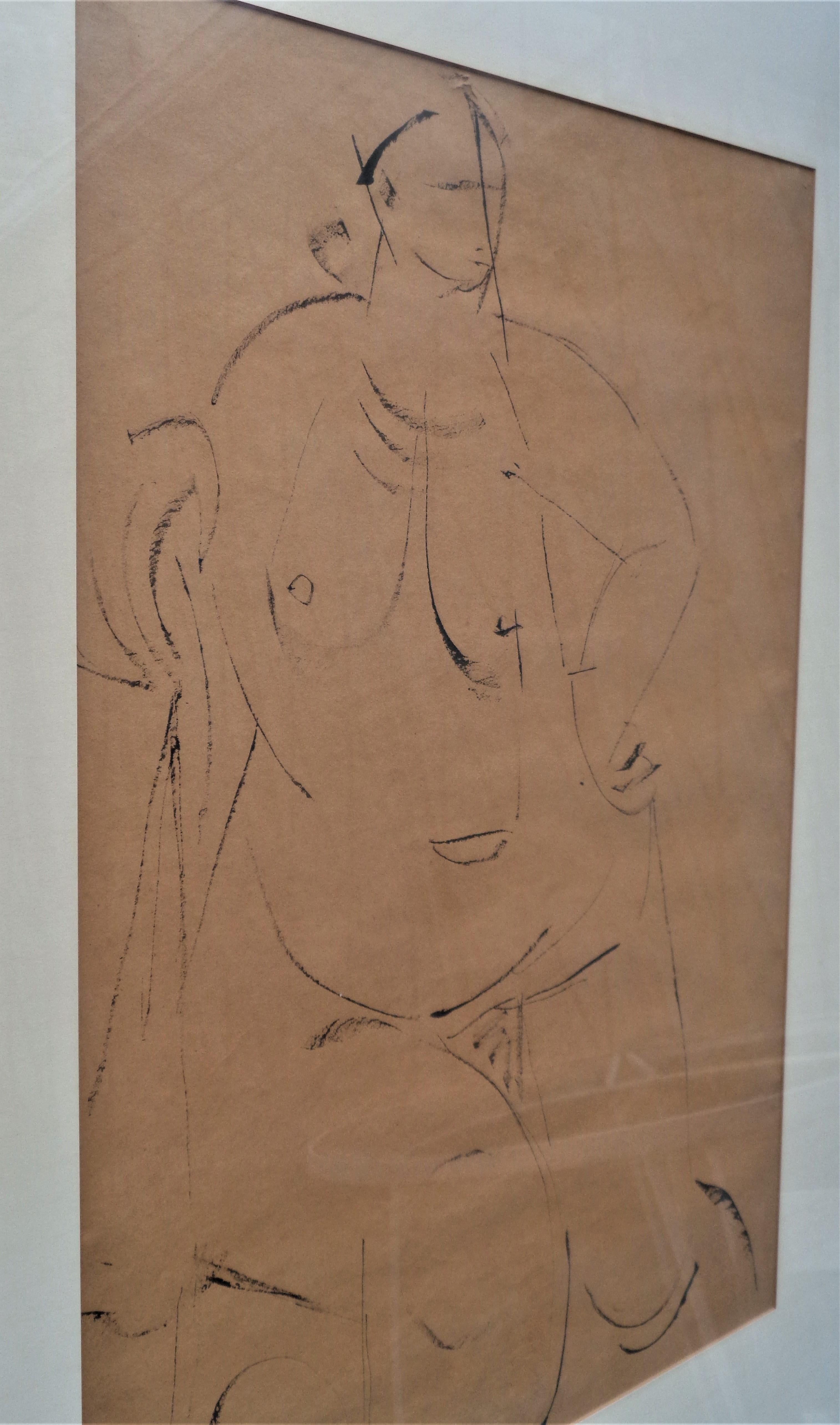 Peinture - Contour - Figure masculine nue, circa 1960 Bon état - En vente à Rochester, NY