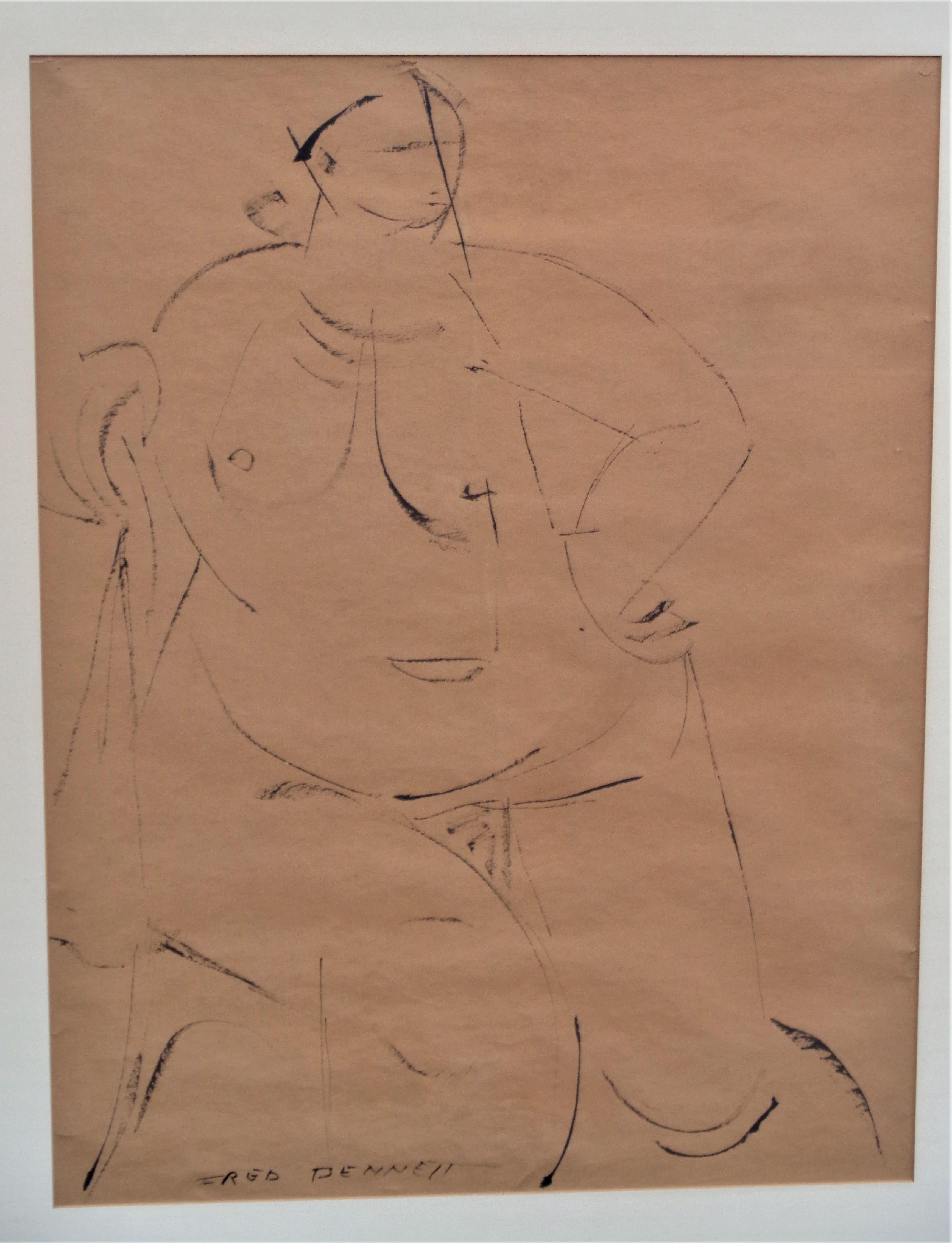 Contour Painting Male Nude Figure, Circa 1960 In Good Condition For Sale In Rochester, NY